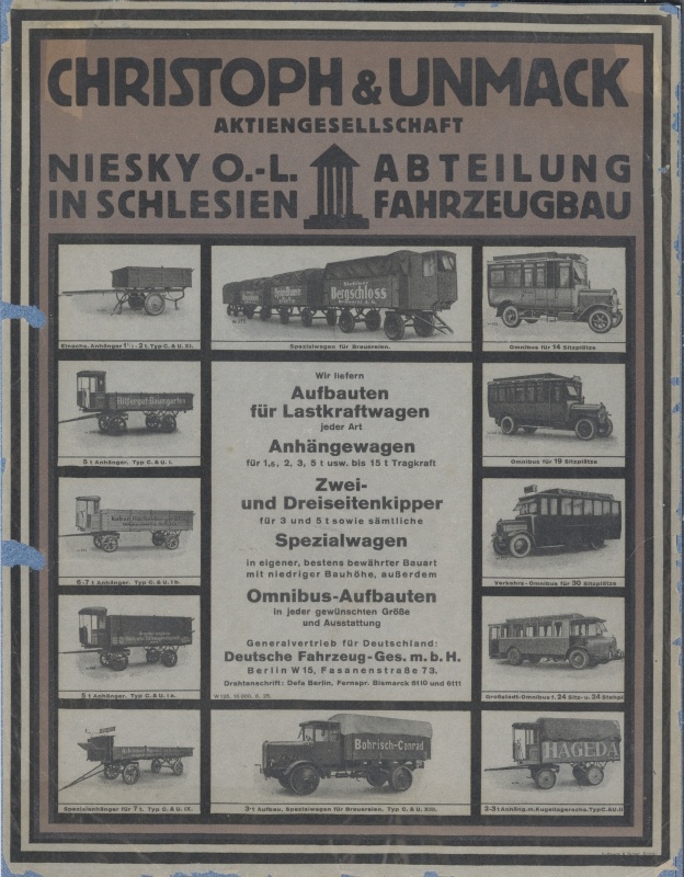 Werbeblatt Christoph & Unmack, Abteilung Fahrzeugbau (Museum Niesky CC BY-NC-ND)
