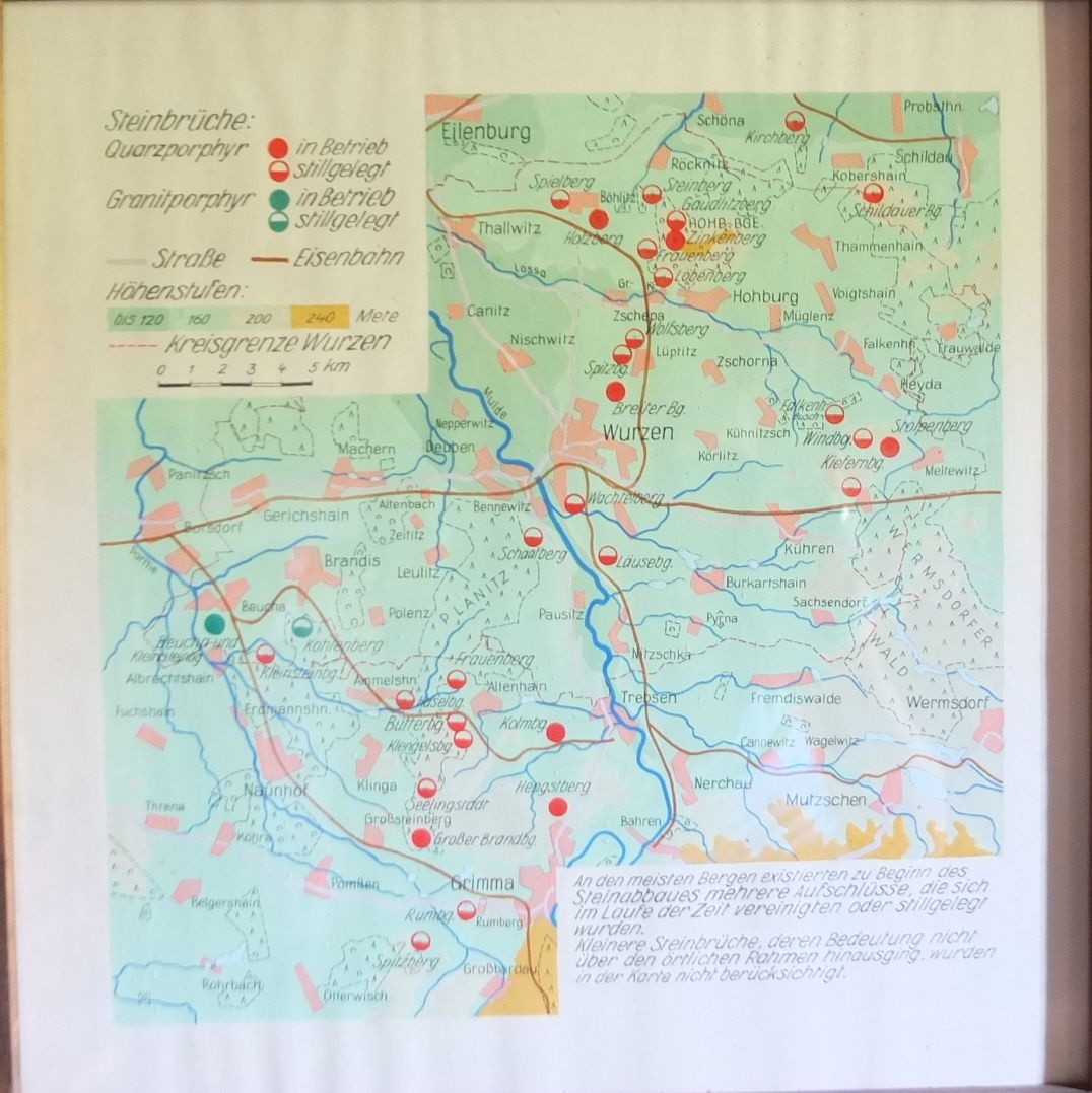Karte mit den Steinbrüchen des "Porphyrhügelland an der Mulde" (Museum Steinarbeiterhaus Hohburg CC BY-NC-SA)