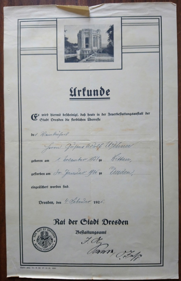 Urkunde über Feuerbestattung (Ulrich Müller CC BY-NC-SA)