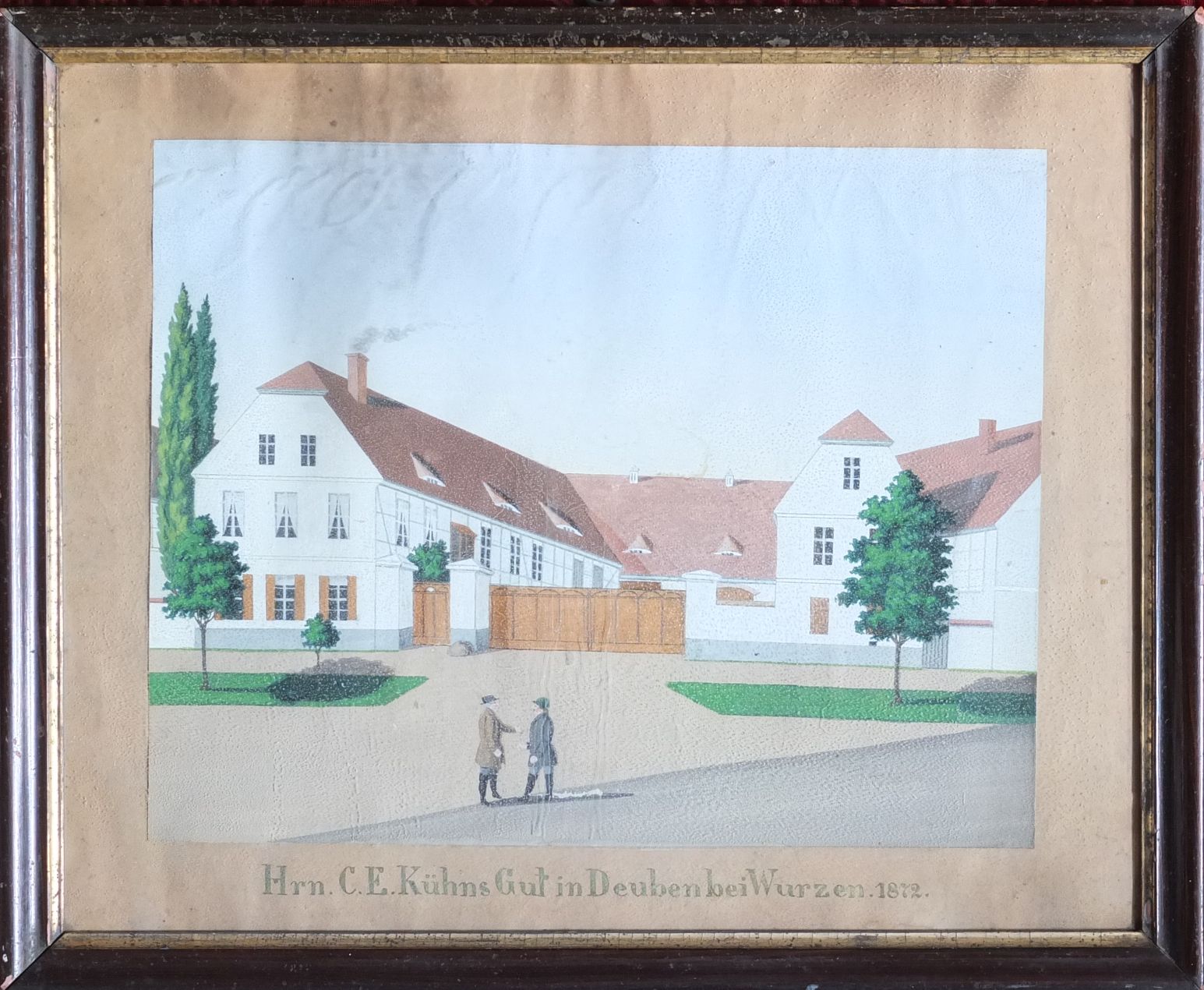 Gouache "C. E. Kühns Gut in Deuben bei Wurzen" (Museum Steinarbeiterhaus Hohburg CC BY-NC-SA)