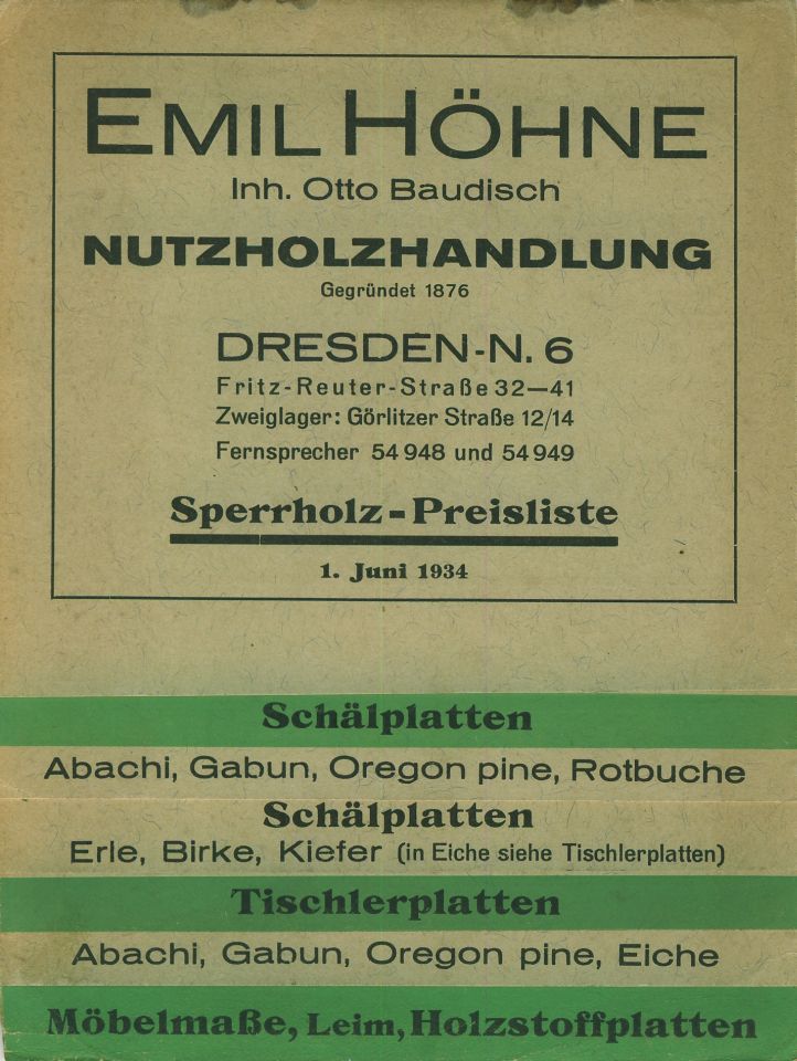 Preisliste Holz 1934 (Museum Niesky Forum Konrad-Wachsmann-Haus CC BY-NC-ND)