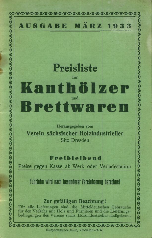 Preisliste Holz 1933 (Museum Niesky Forum Konrad-Wachsmann-Haus CC BY-NC-ND)