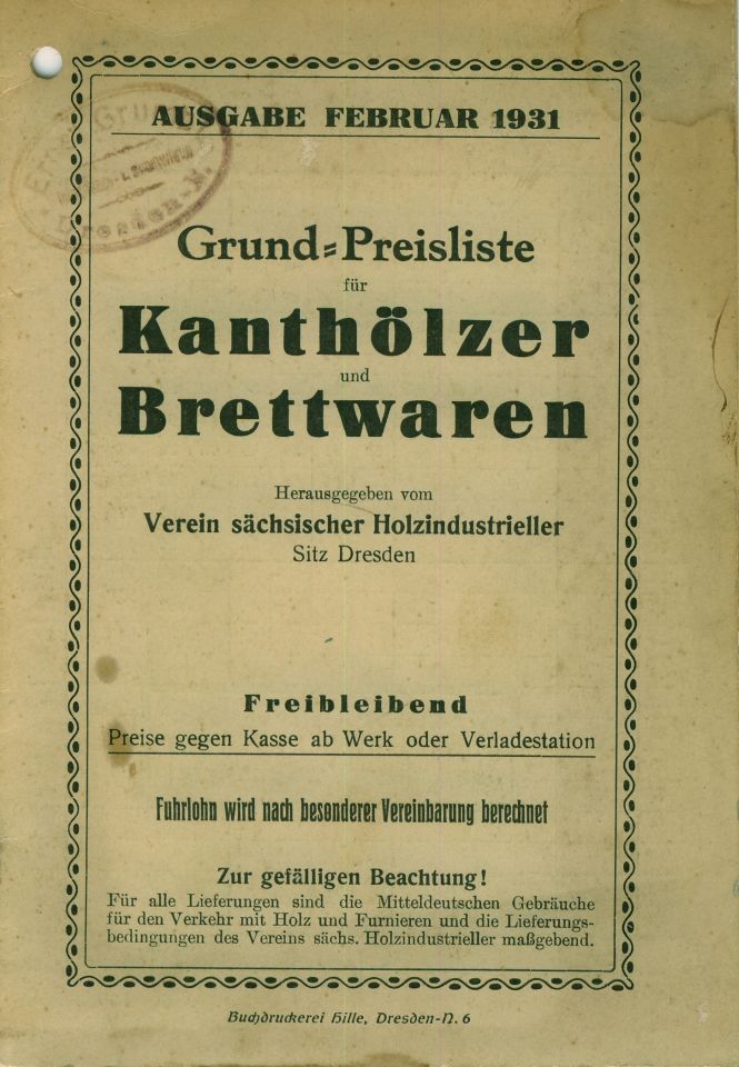 Preisliste Holz 1931 (Museum Niesky Forum Konrad-Wachsmann-Haus CC BY-NC-ND)