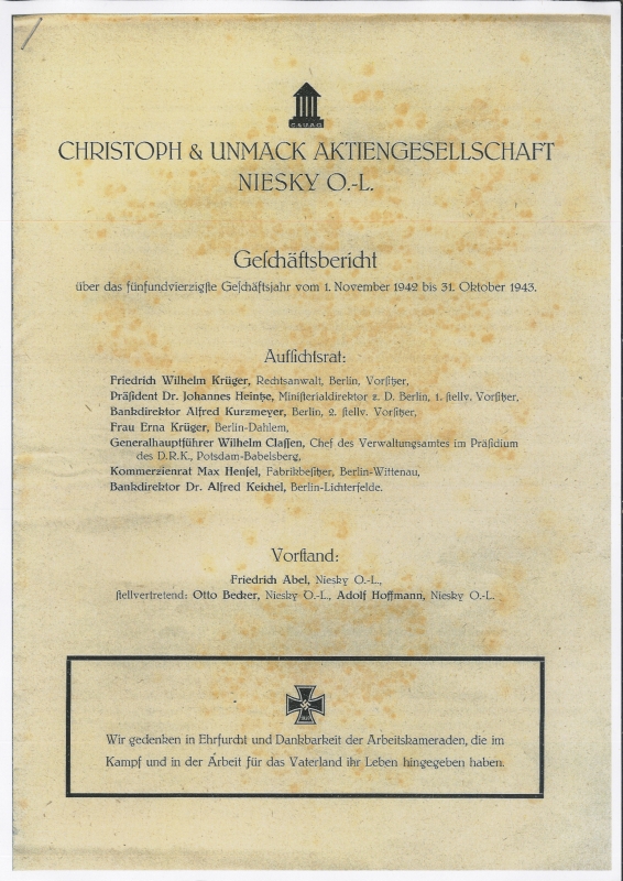 Geschäftsbericht Christoph & Unmack 1942/43 (Museum Niesky CC BY-NC-ND)