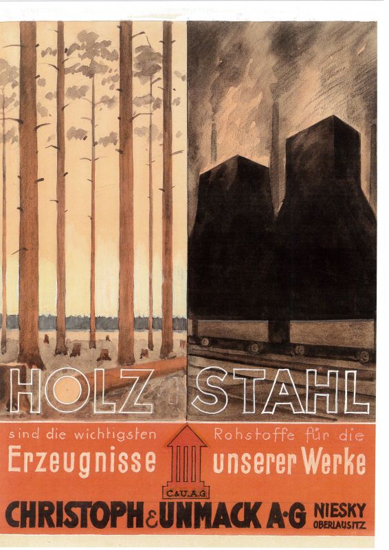 Entwurf für Werbeplakat "Holz und Stahl" (Museum Niesky Forum Konrad-Wachsmann-Haus CC BY-NC-ND)
