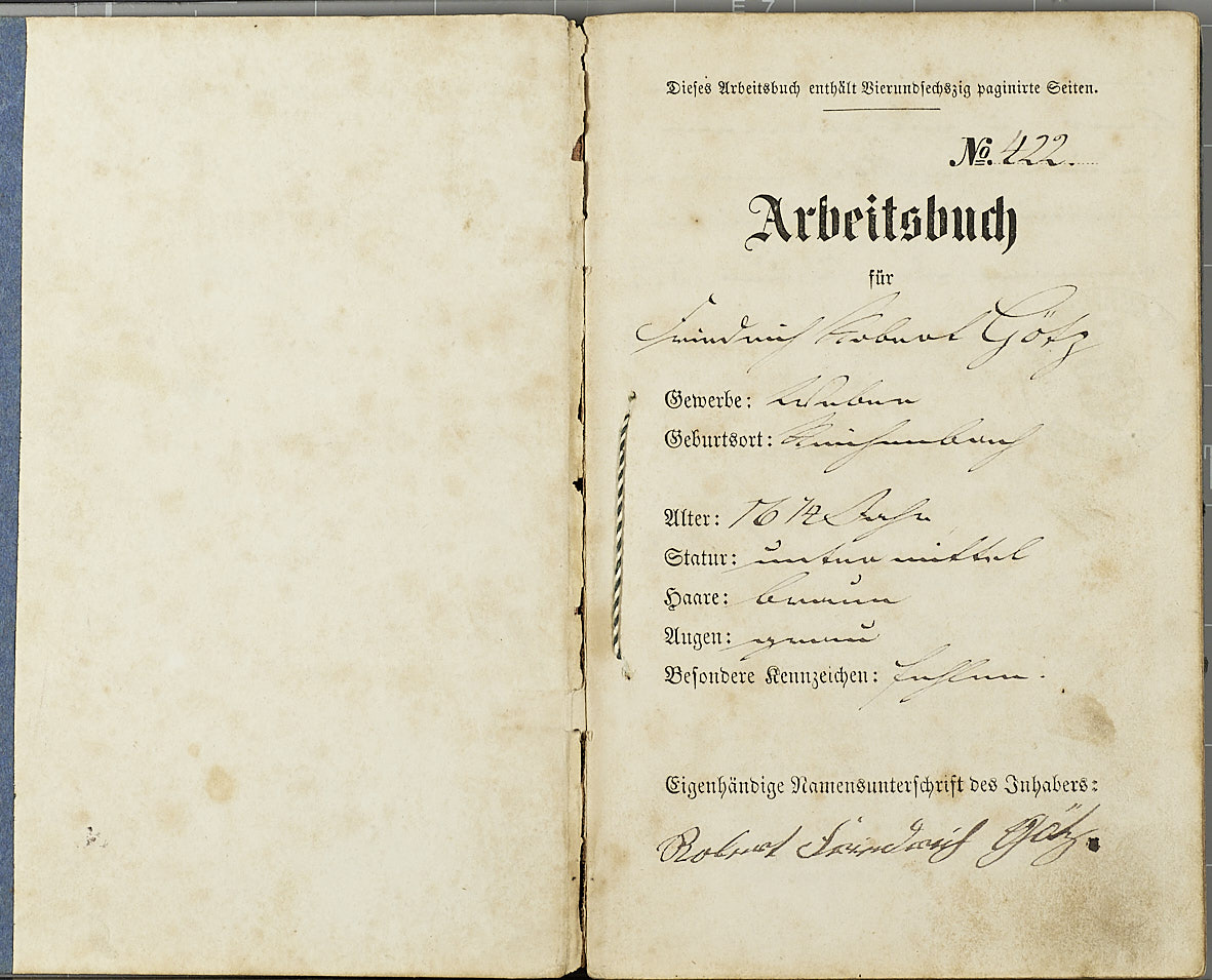 Arbeitsbuch des Friedrich Robert Götz  aus Reichenbach (futurum vogtland e. V. (Museum Burg Mylau) CC BY-NC-SA)