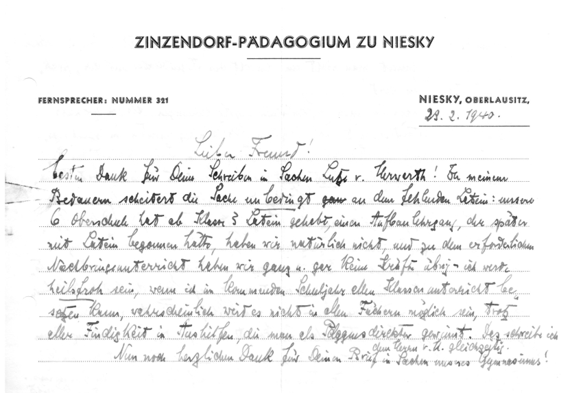 Briefe vom Direktor des Pädagogiums Woldemar Goerlitz (Museum Niesky CC BY-NC-ND)