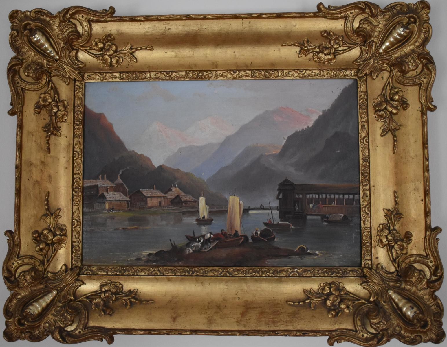 Gemälde "Italienischer Bergsee" (Deutsches Damast- und Frottiermuseum CC BY-NC-ND)