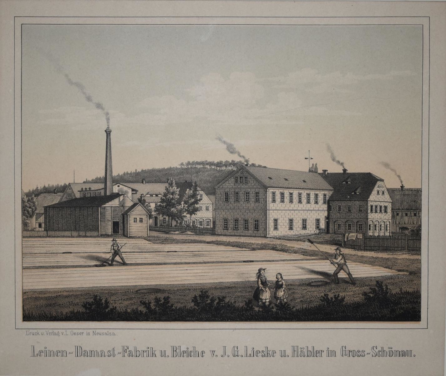 Leinen-Damast-Fabrik und Bleiche von J. G. Lieske und Häbler (Deutsches Damast- und Frottiermuseum CC BY-NC-ND)