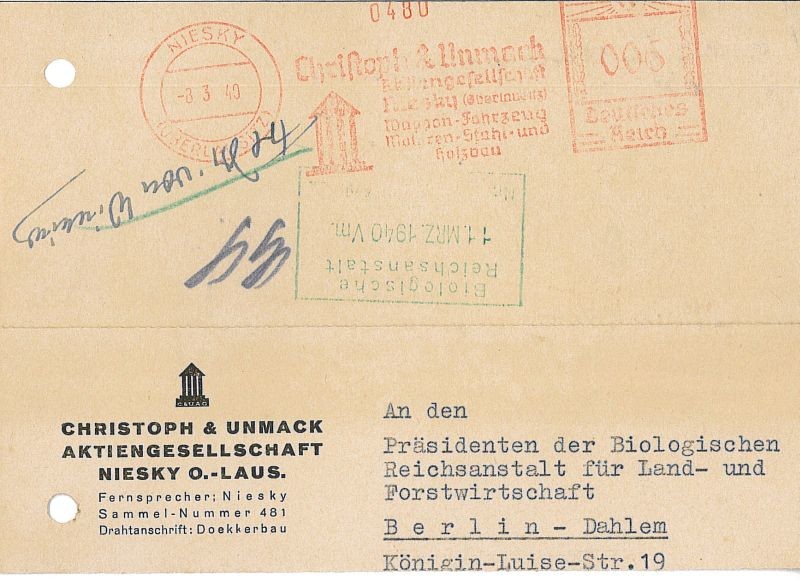 Mitteilung 8.3.1940 (Museum Niesky Forum Konrad-Wachsmann-Haus CC BY-NC-ND)