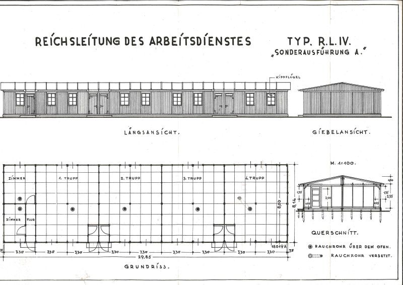 Plan RAD-Baracke TYP RL IV Sonderausführung A (Museum Niesky Forum Konrad-Wachsmann-Haus CC BY-NC-ND)