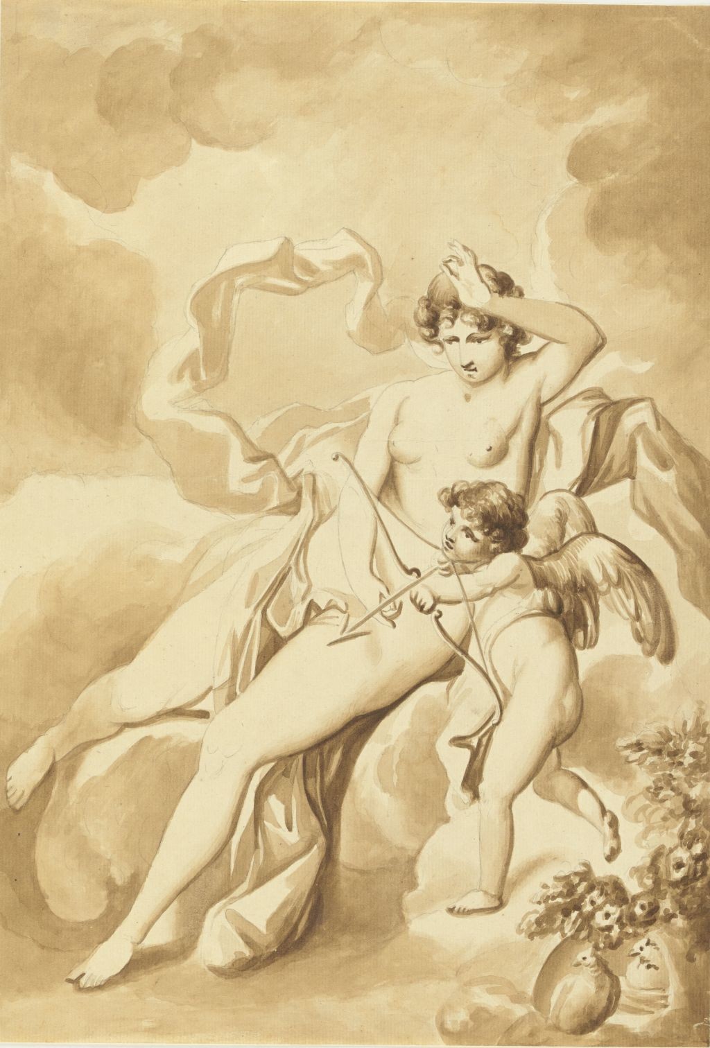 Venus führt Amor den Pfeil (Deutsches Damast- und Frottiermuseum CC BY-NC-ND)