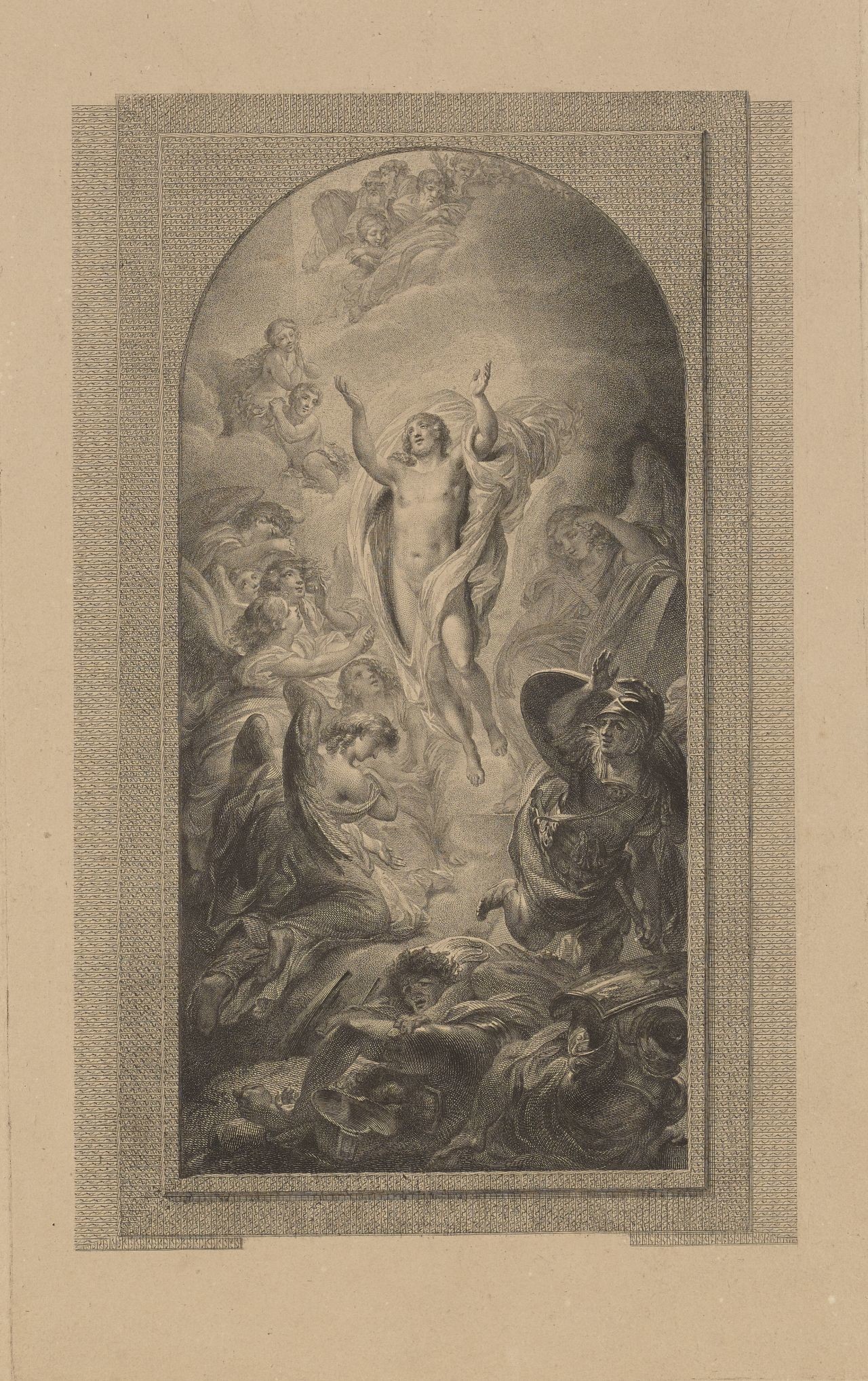 Die Auferstehung und Himmelfahrt Christi, 1792 (Deutsches Damast- und Frottiermuseum CC BY-NC-ND)