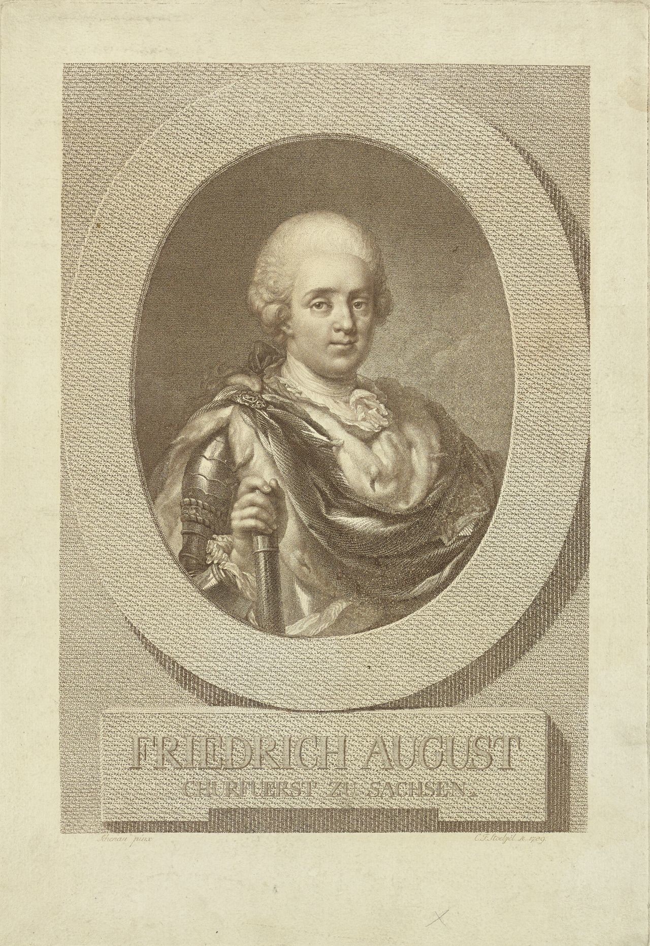 Friedrich August III. von Sachsen, in ovalem Rahmen (Deutsches Damast- und Frottiermuseum CC BY-NC-ND)