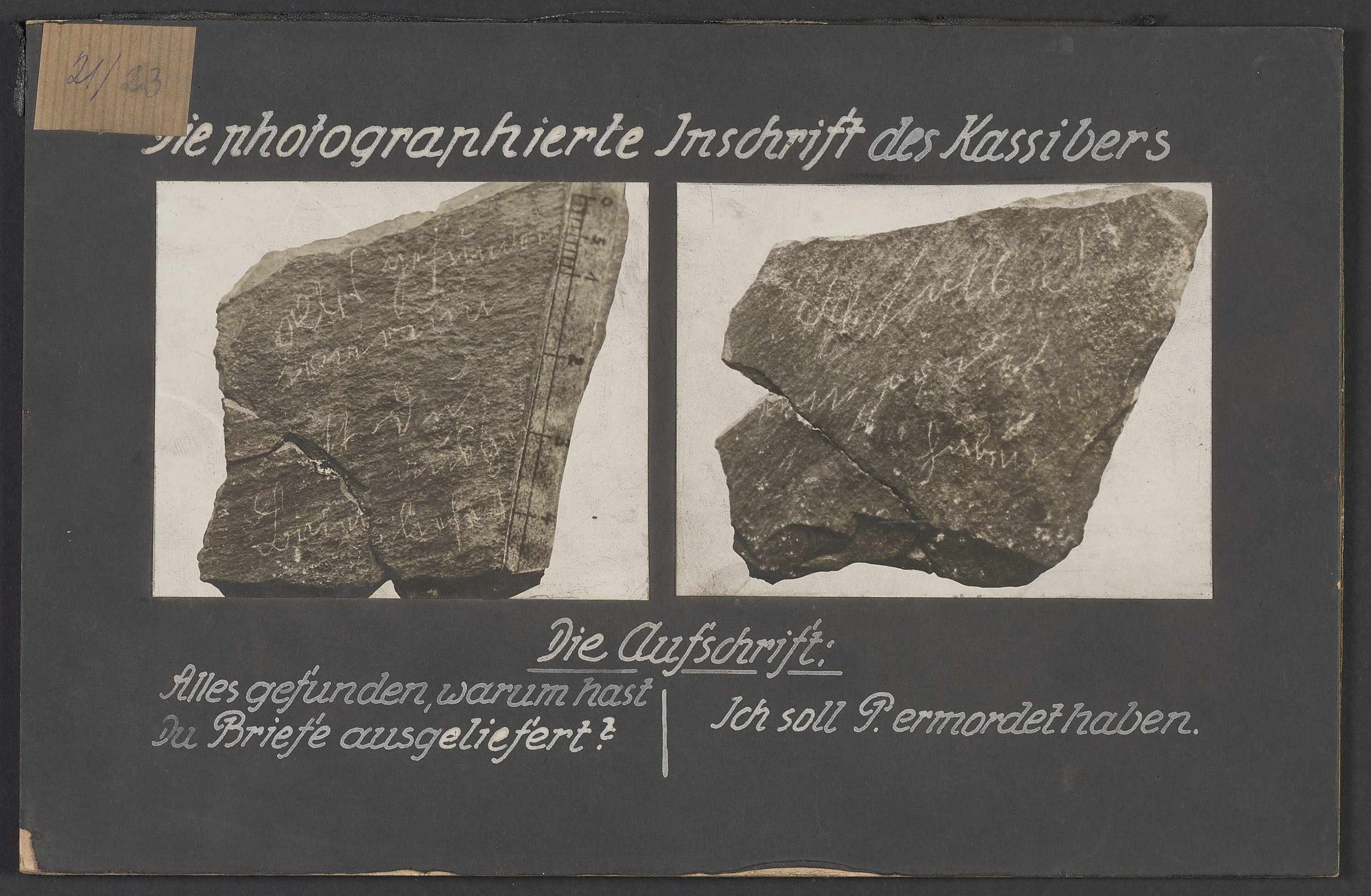 Lehrtafel "Die photographierte Inschrift des Kassibers" (Polizeidirektion Dresden RR-F)
