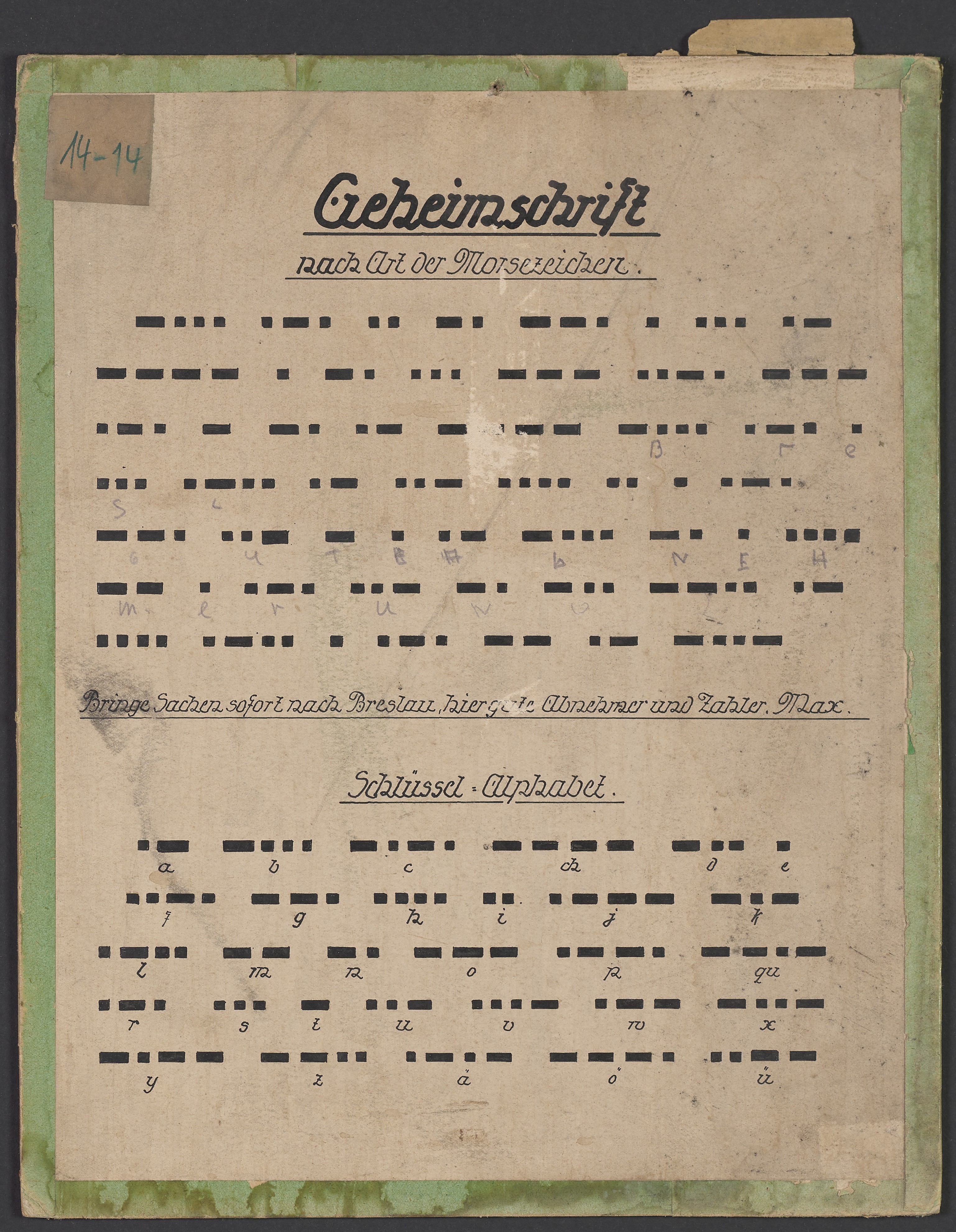 Lehrtafel "Geheimschrift nach Art der Morsezeichen" (Polizeidirektion Dresden RR-F)