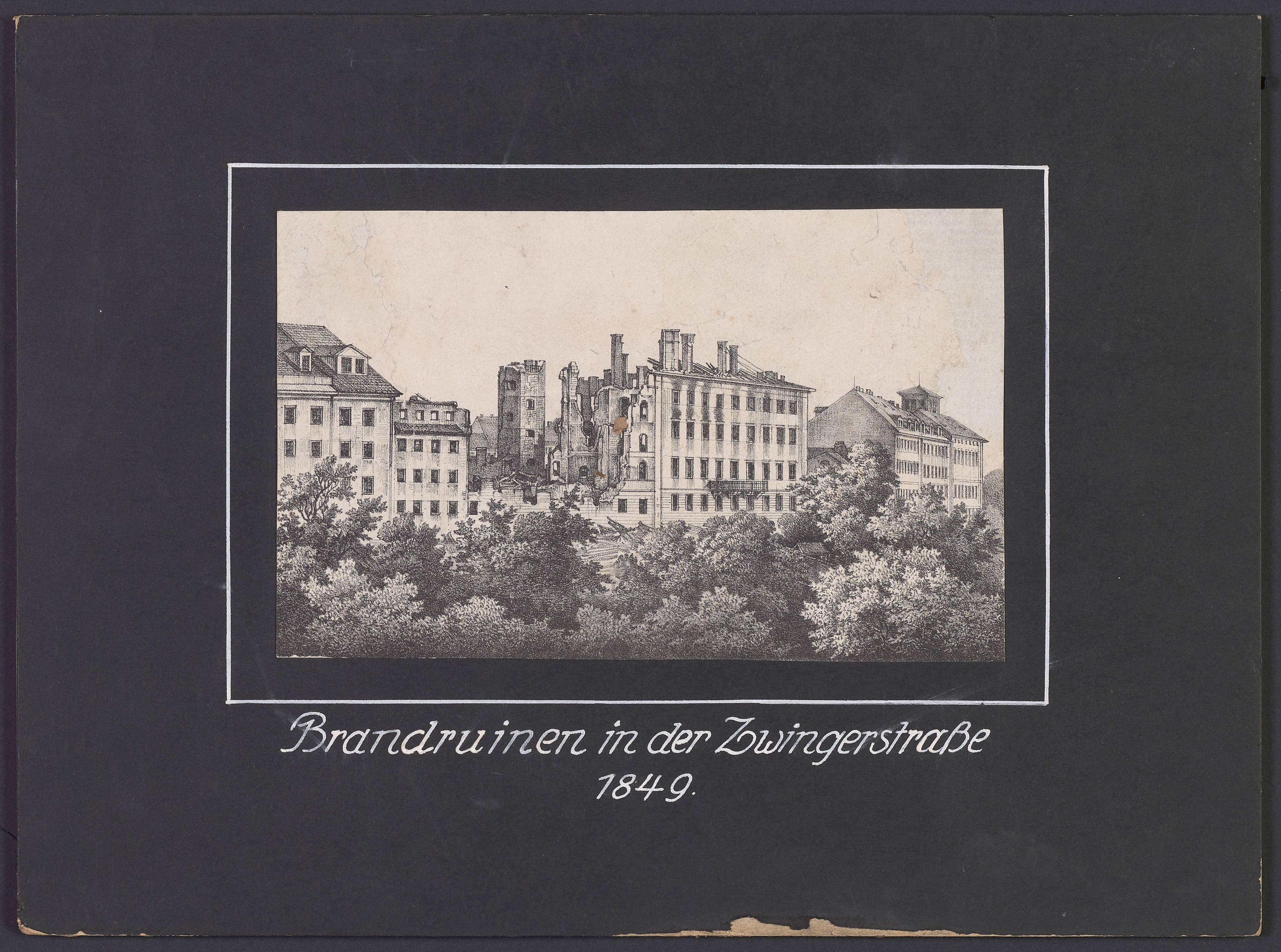 Lehrtafel "Brandruinen in der Zwingerstraße 1849" (Polizeidirektion Dresden RR-F)
