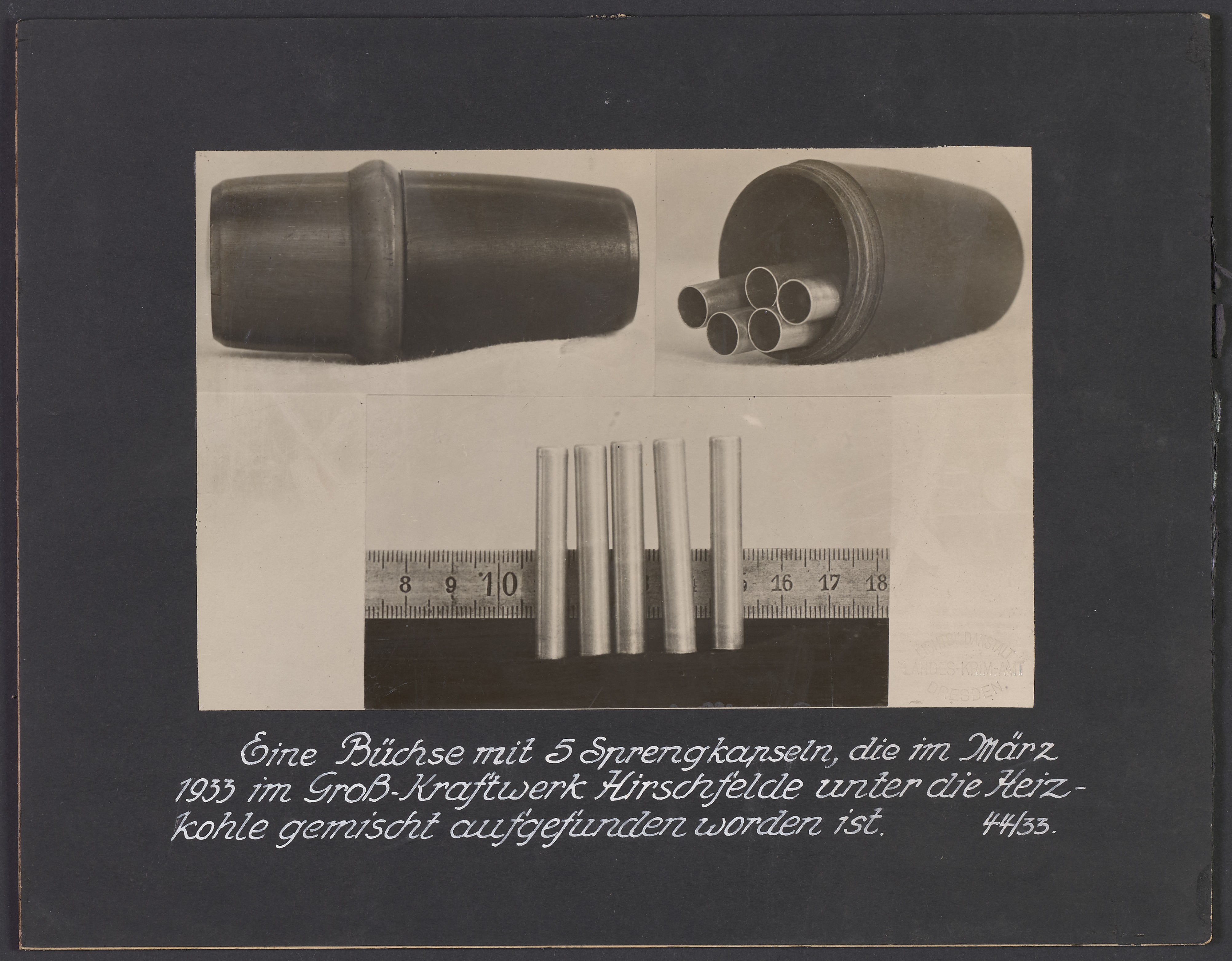 Lehrtafel "Büchse mit 5 Sprengkapseln" (Polizeidirektion Dresden RR-F)