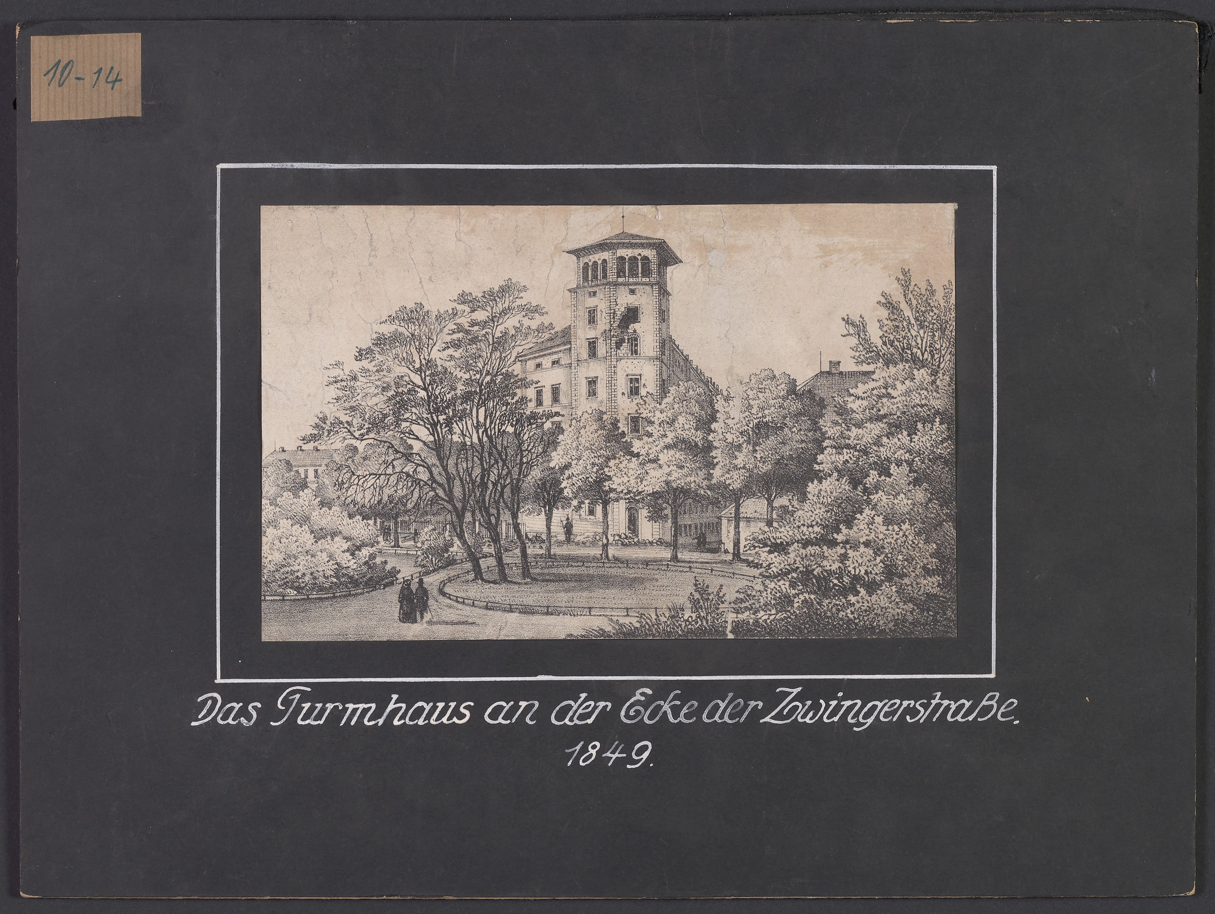 Lehrtafel "Das Turmhaus an der Ecke der Zwingerstraße 1849" (Polizeidirektion Dresden RR-F)