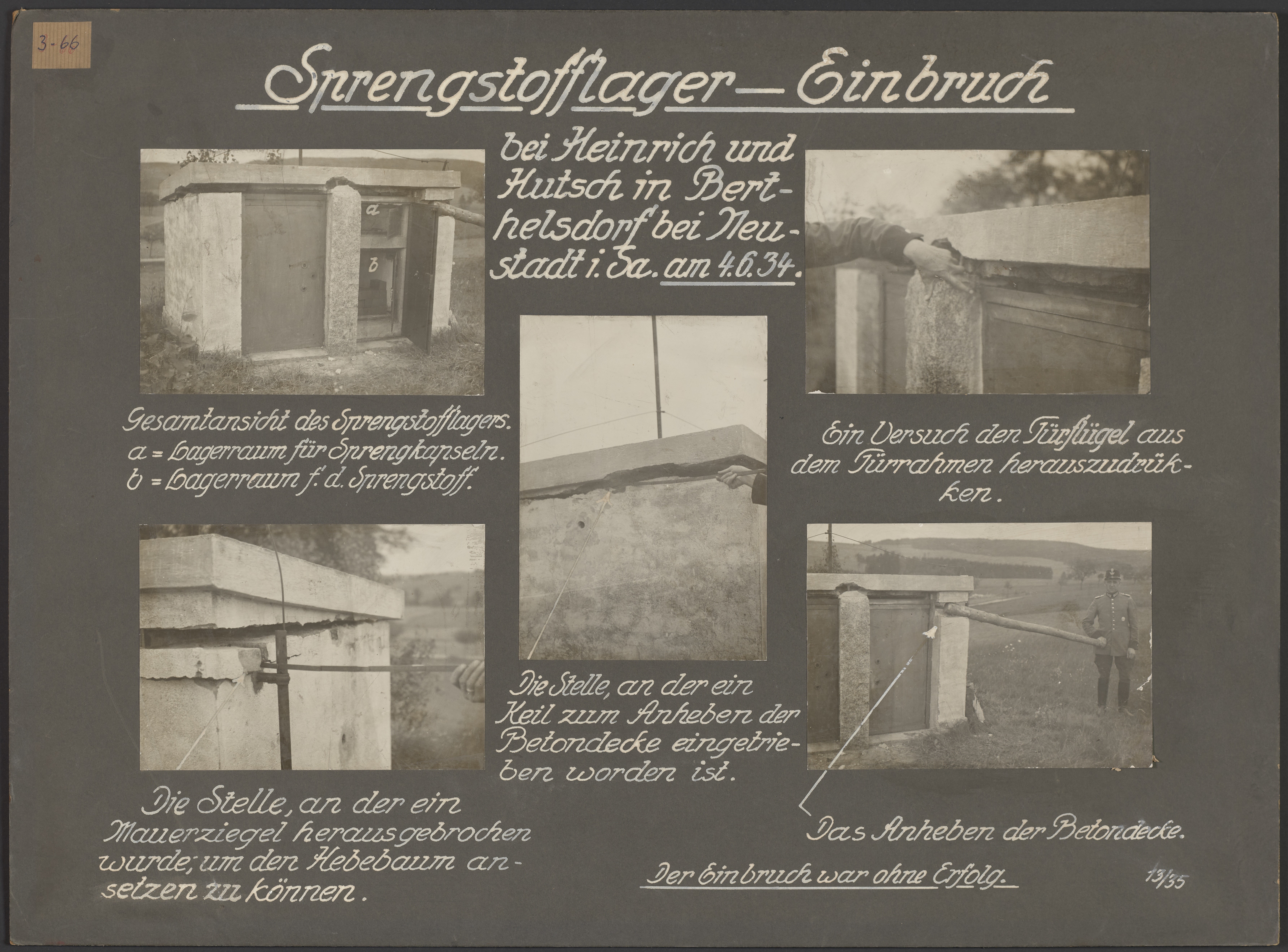 Lehrtafel "Einbruch Sprengstofflager in Bertelsdorf 1934" (Polizeidirektion Dresden RR-F)