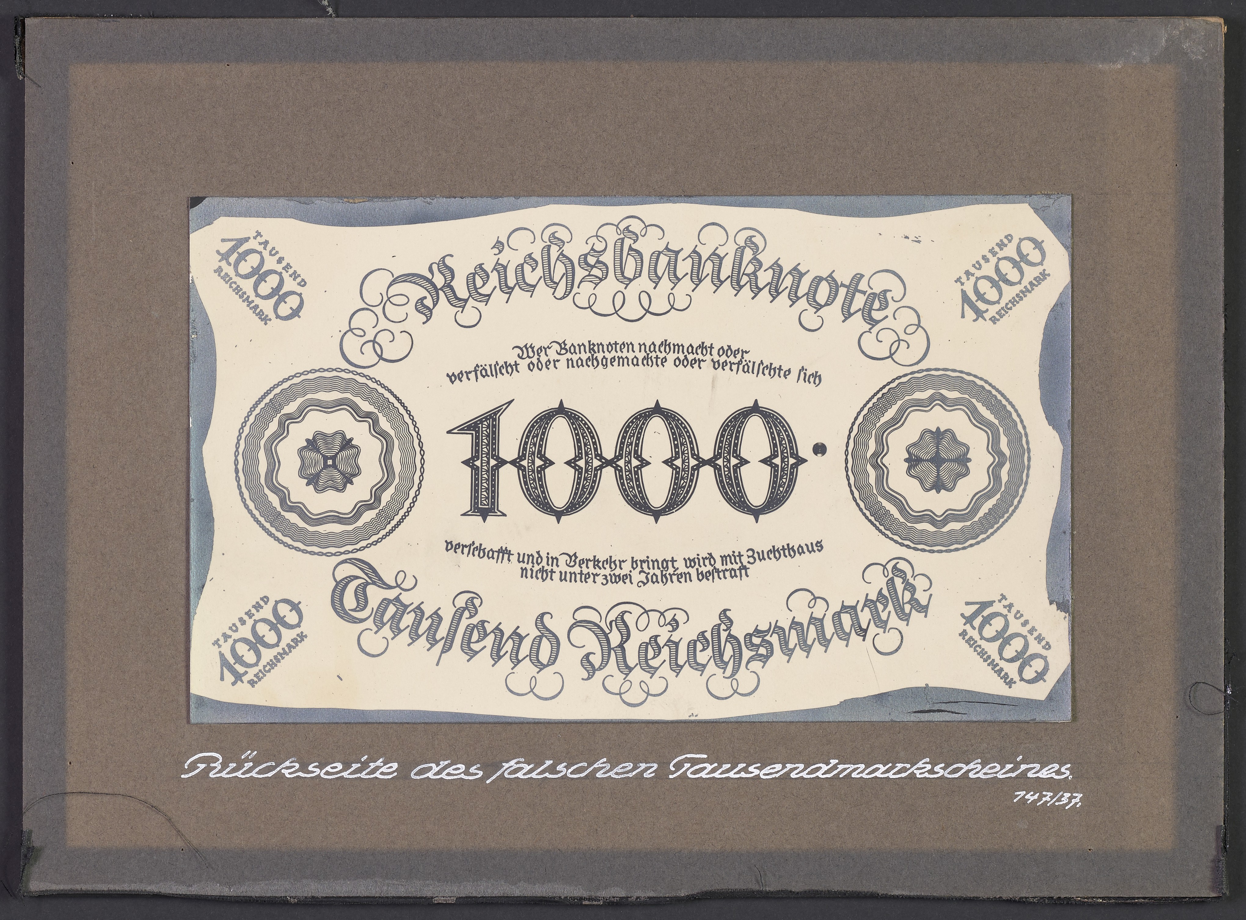 Lehrtafel "Rückseite gefälschter 1000 Mark Schein" (Polizeidirektion Dresden RR-F)