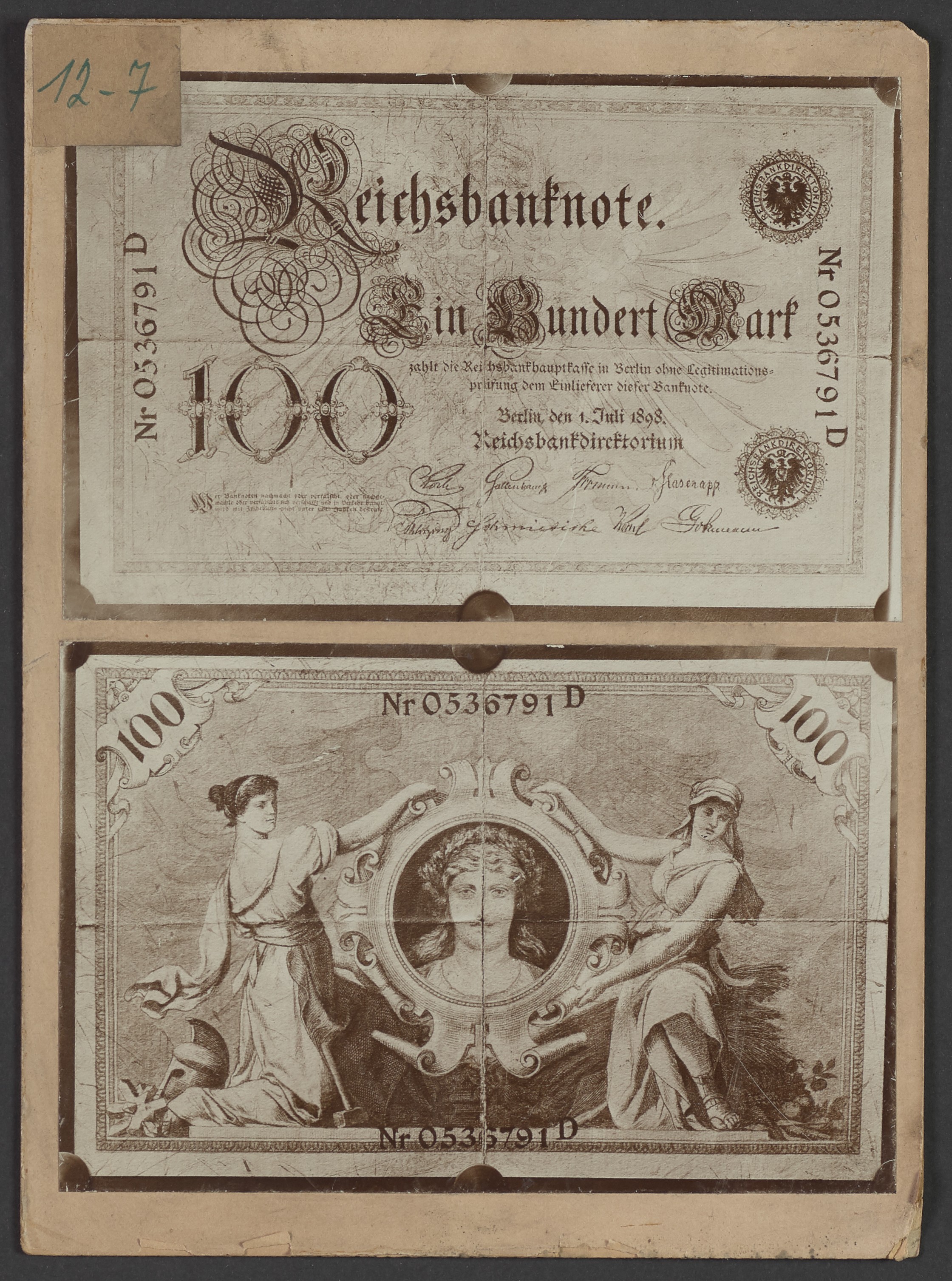 "Reichsbanknote 100 Mark von 1898" (Polizeidirektion Dresden RR-F)