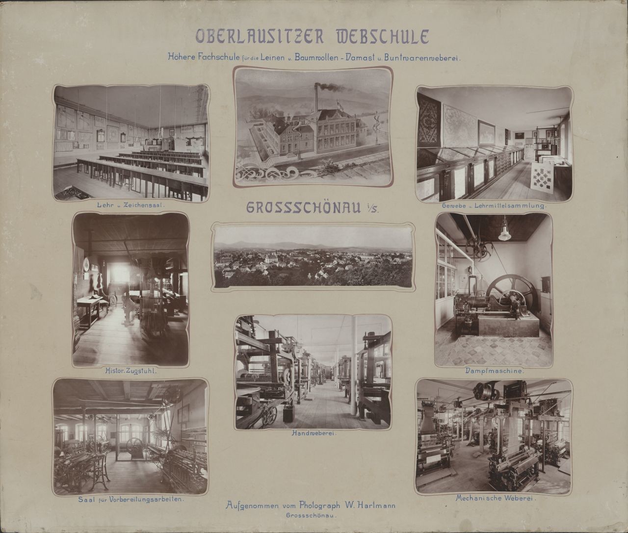 Werbetafel Oberlausitzer Webschule (Deutsches Damast- und Frottiermuseum CC BY-NC-SA)