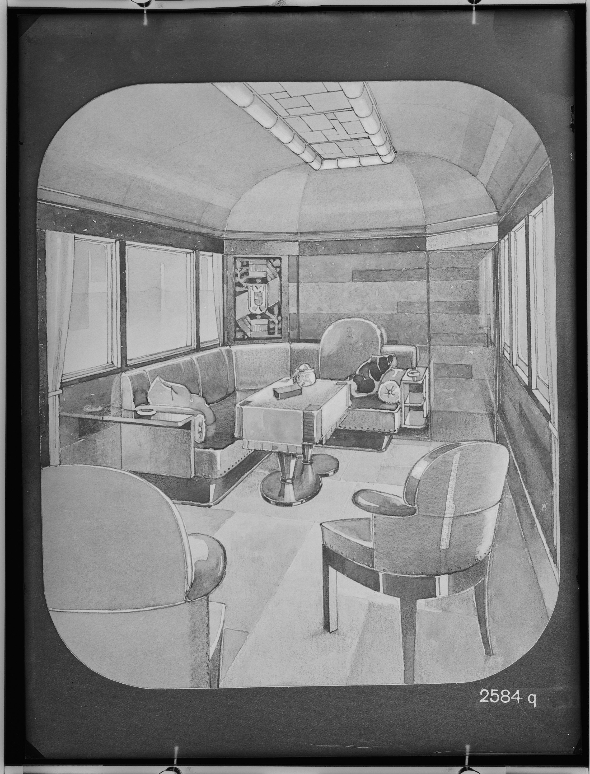 Fotografie: Entwurf eines Hofzug-Salonwagens für Serbien (Ansicht eines Salons III), 1931 (Schenkung der Bombardier Transportation, Werk Görlitz | Eigentum/Sammlung der Verkehrsmuseums Dresden gGmbH CC BY-NC-SA)