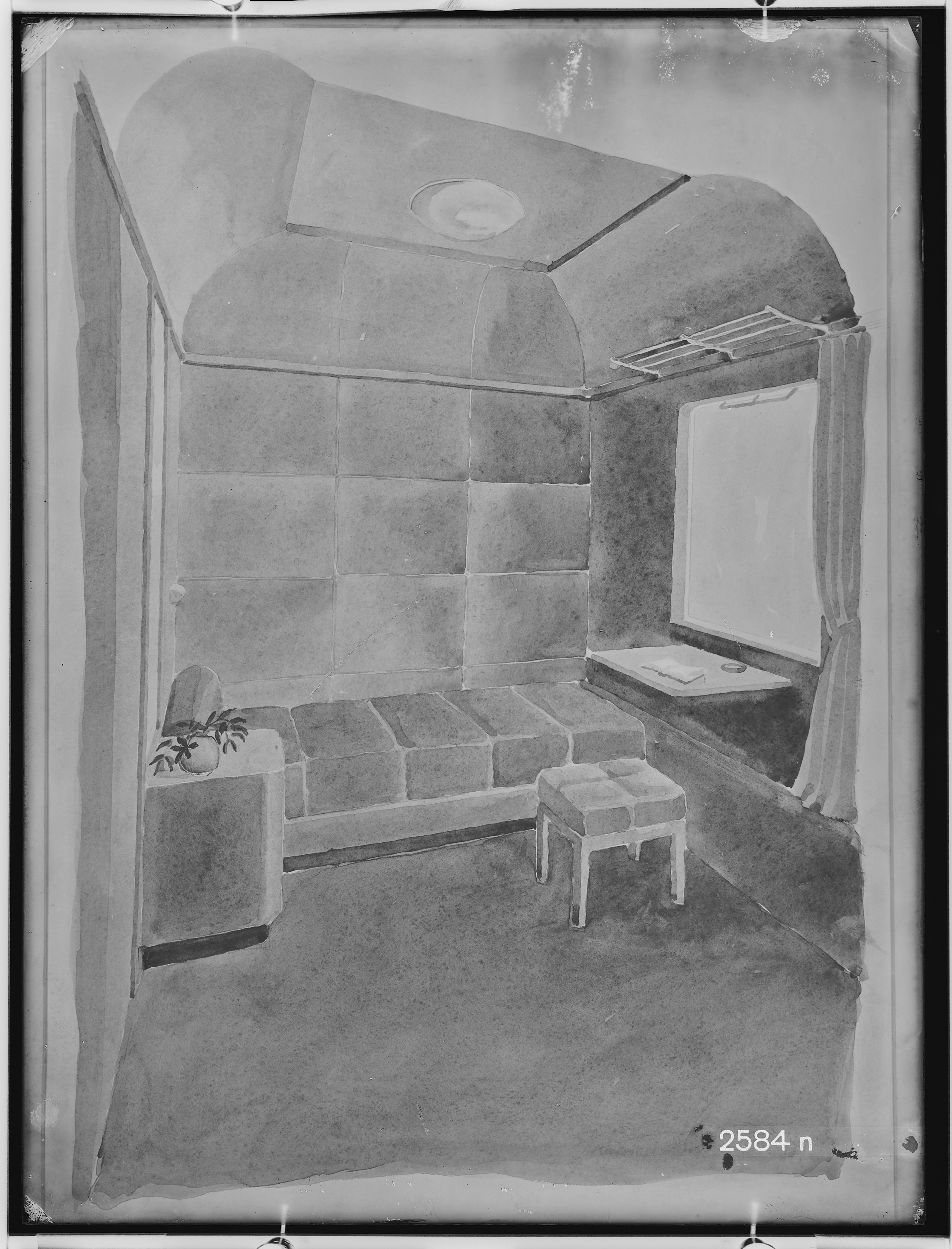 Fotografie: Entwurf eines Hofzug-Salonwagens für Serbien (Schlafsalon I), 1931 (Schenkung der Bombardier Transportation, Werk Görlitz | Eigentum/Sammlung der Verkehrsmuseums Dresden gGmbH CC BY-NC-SA)