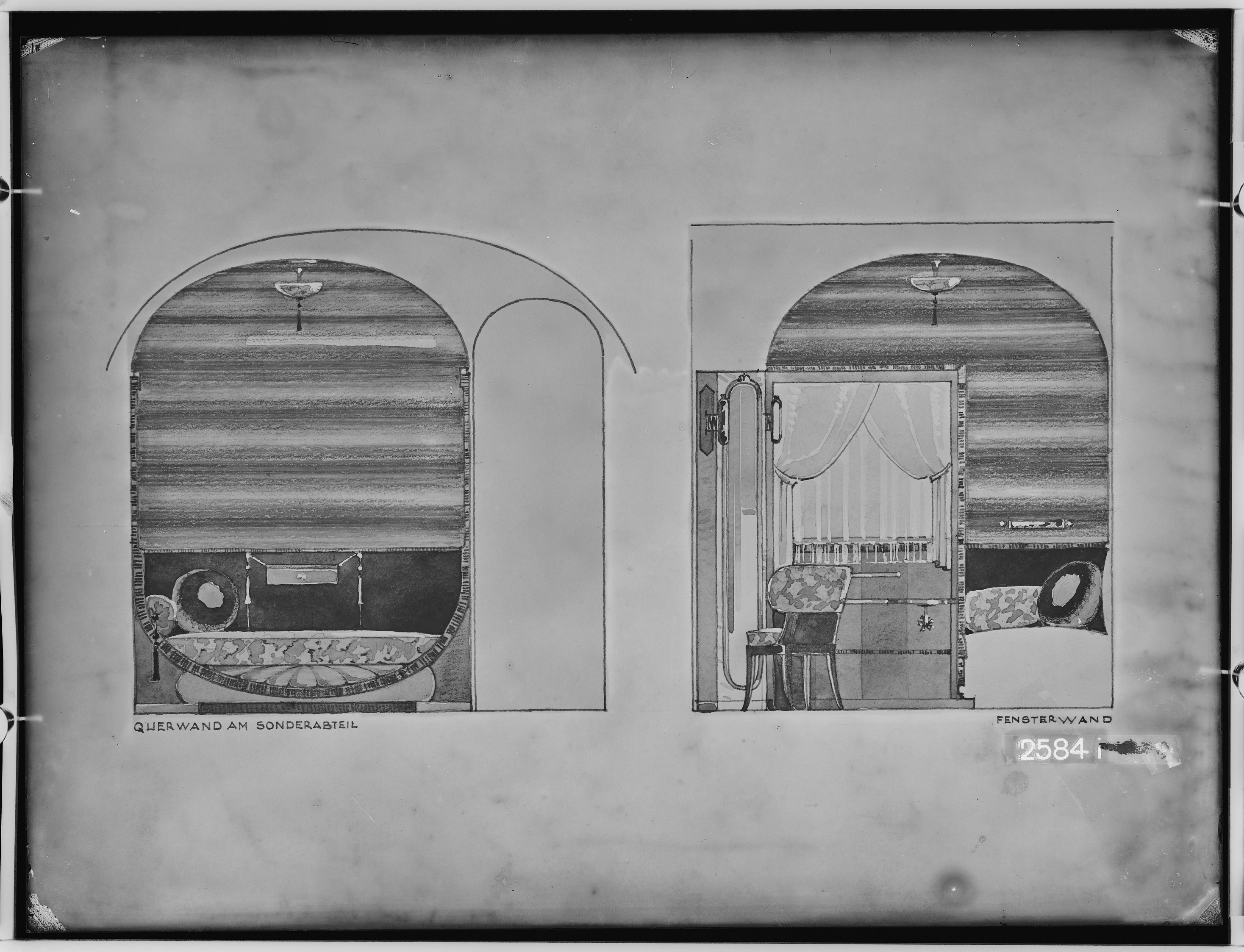 Fotografie: Entwurf eines Hofzug-Salonwagens für Serbien (Wandansichten III), 1931 (Schenkung der Bombardier Transportation, Werk Görlitz | Eigentum/Sammlung der Verkehrsmuseums Dresden gGmbH CC BY-NC-SA)