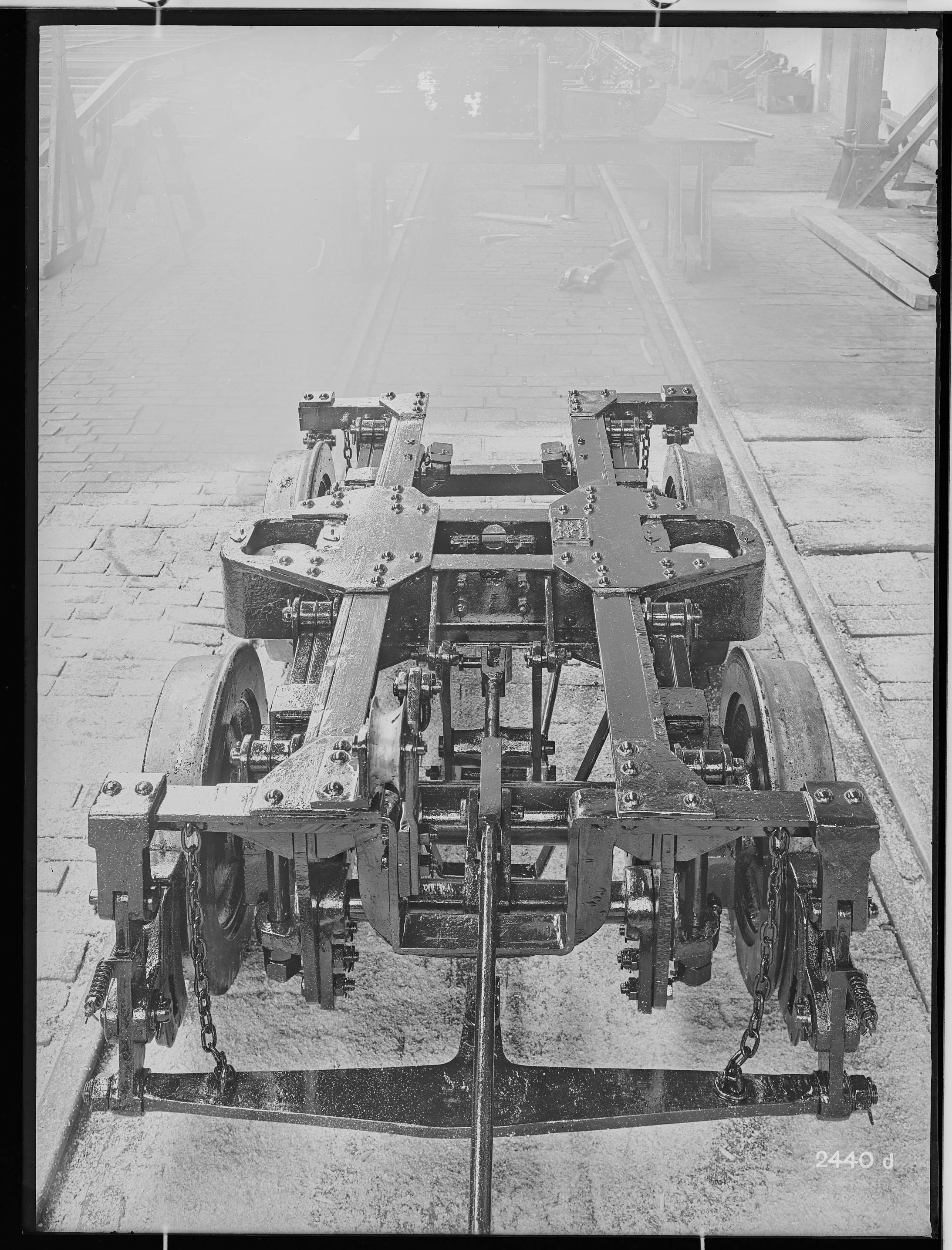 Fotografie: vierachsiger Rollwagen für Schweden (Drehgestell I), 1925 (Schenkung der Bombardier Transportation, Werk Görlitz | Eigentum/Sammlung der Verkehrsmuseums Dresden gGmbH CC BY-NC-SA)