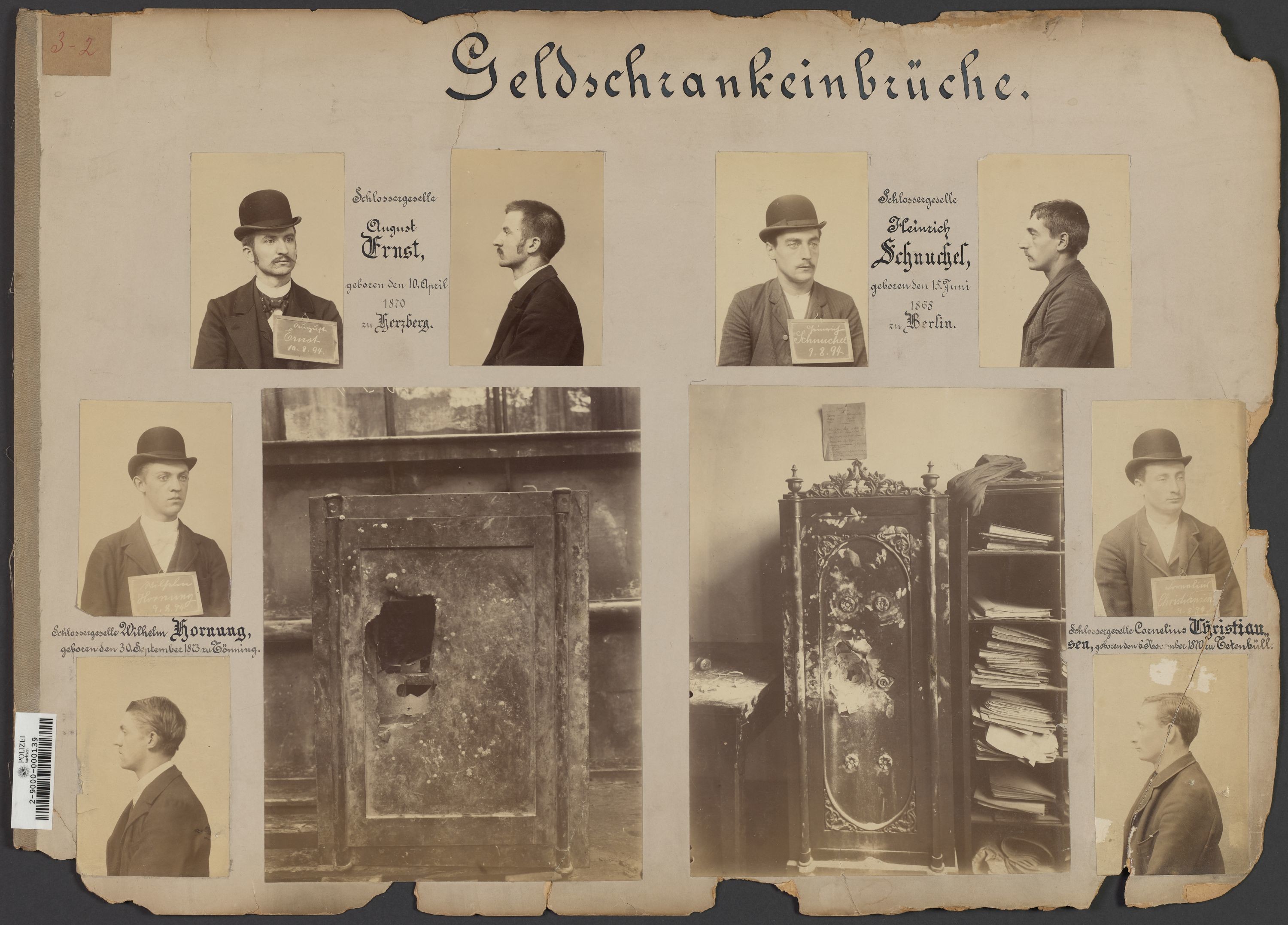 Lehrtafel mit Darstellungen von Geldschrankeinbrechern und Geldschränken von 1894 (Polizeidirektion Dresden RR-F)