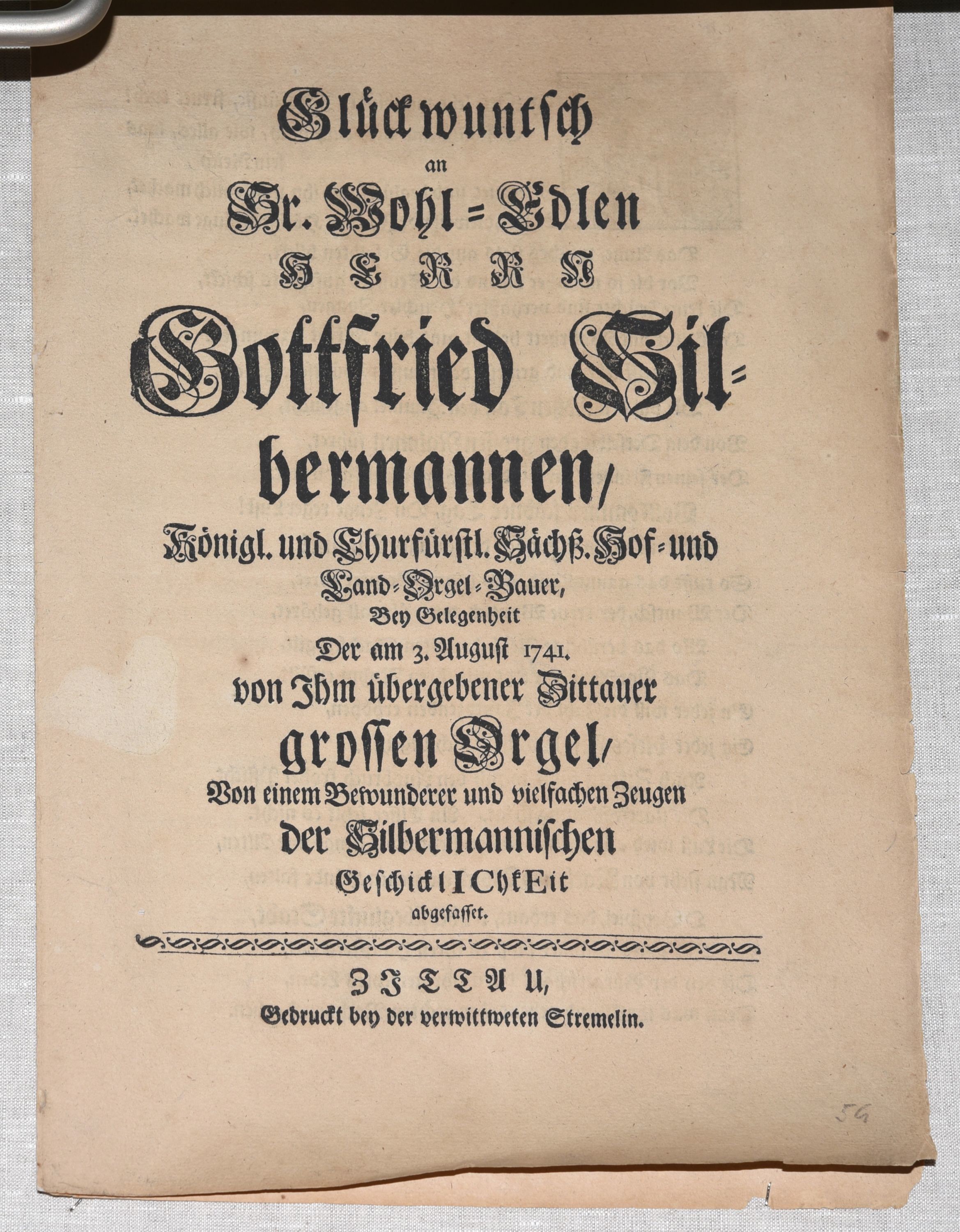 Originaldokument: Orgelweiheschrift (Gottfried-Silbermann-Museum CC BY-NC-SA)