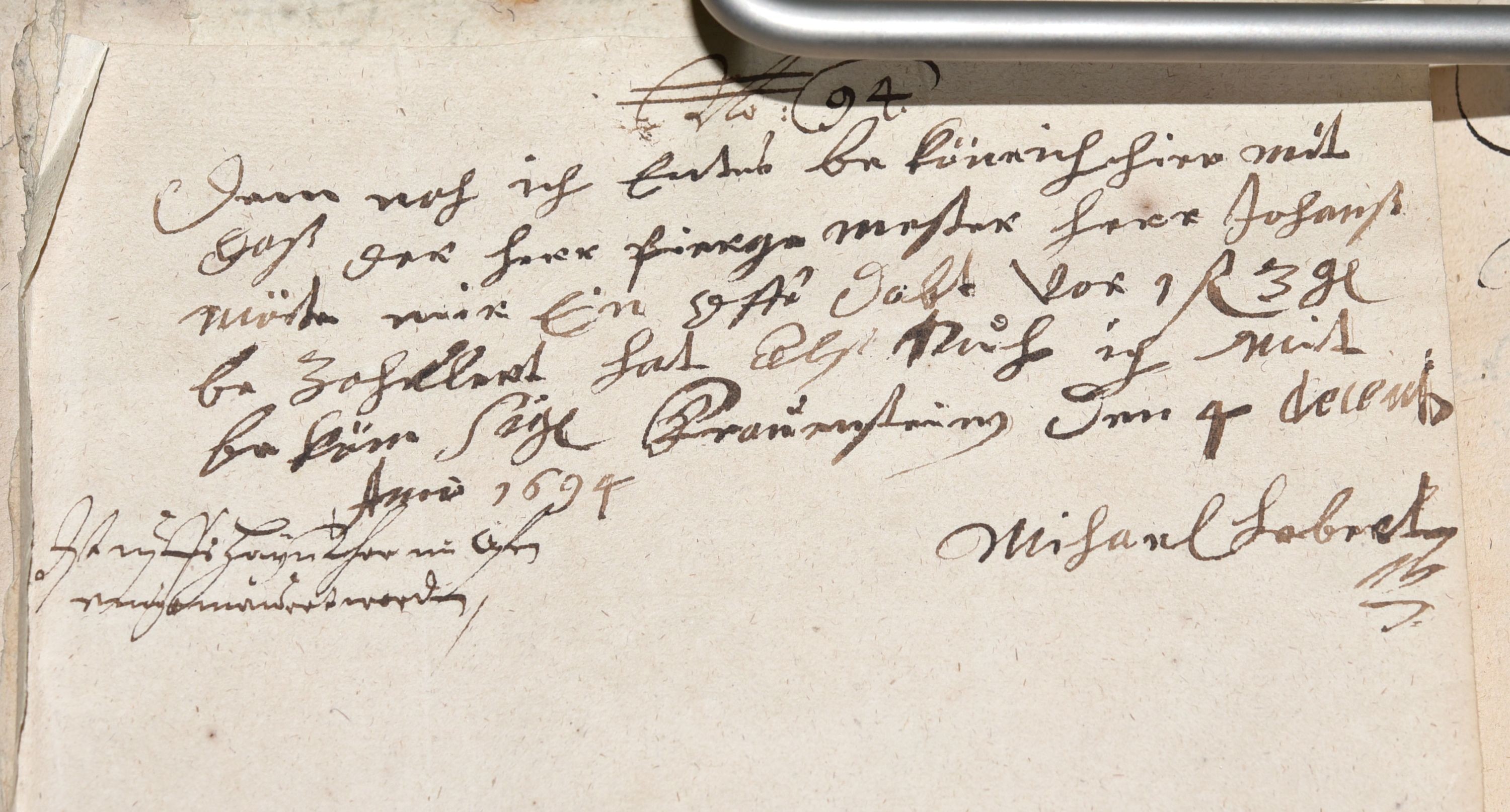 Originaldokument: Schriftstück des Frauensteiner Amtsvogts 1694 (Gottfried-Silbermann-Museum CC BY-NC-SA)