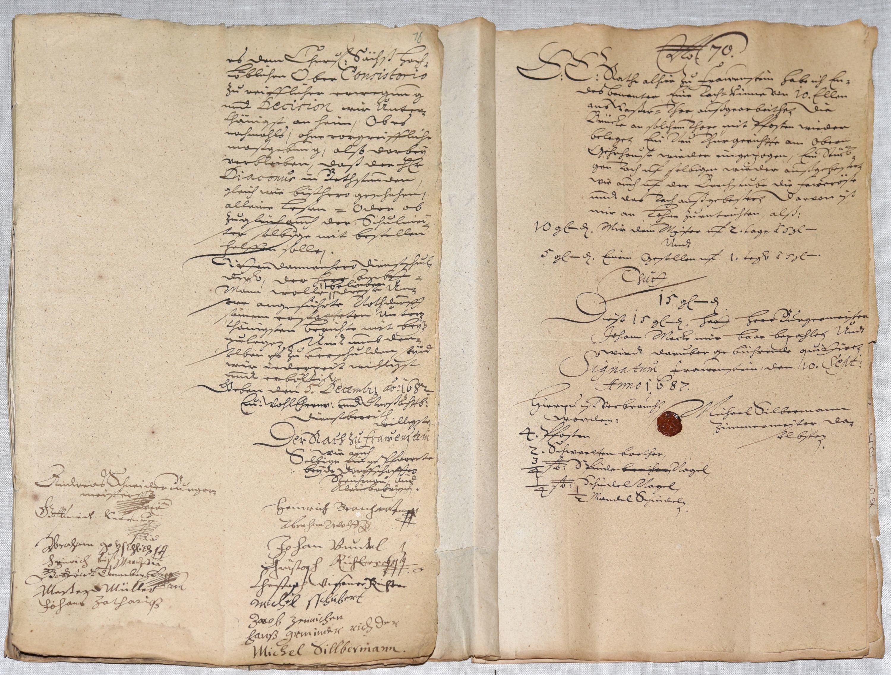 Schreiben des Frauensteiner Rats mit Unterschrift Michel Silbermann (Gottfried-Silbermann-Museum CC BY-NC-SA)