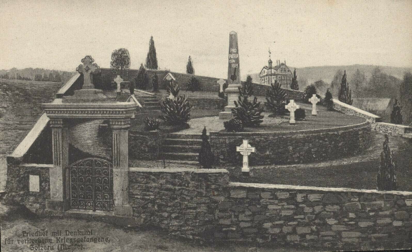 Friedhof mit Denkmal für verstorbene Kriegsgefangene in Golzern (Kreismuseum Grimma RR-F)