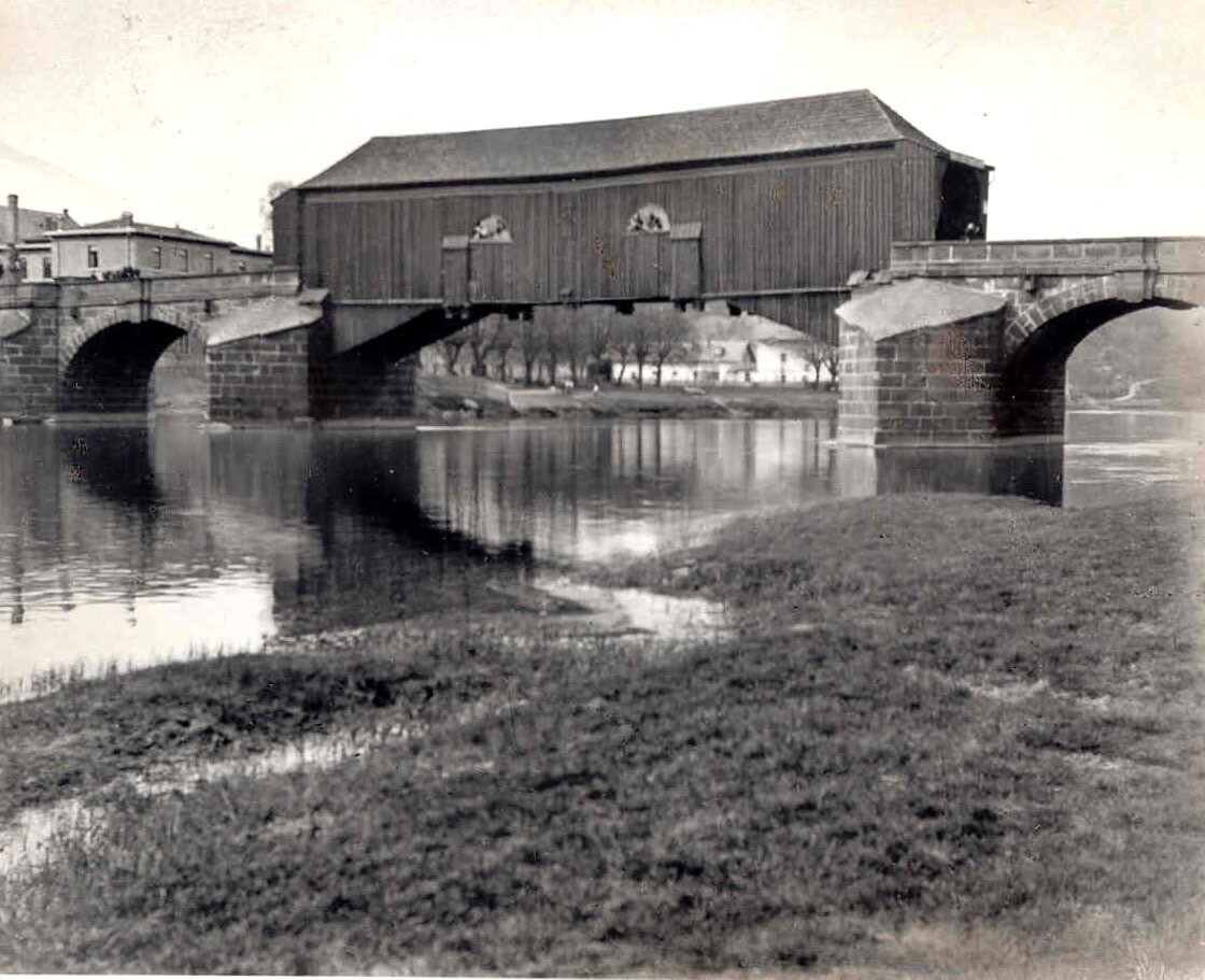 Pöppelmannbrücke in Grimma mit Holzteil (Kreismuseum Grimma RR-F)