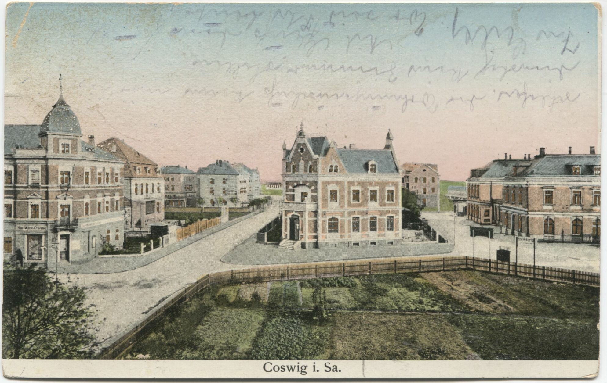 Postkarte: Coswig - Bahnhofsplatz (Karrasburg Museum Coswig CC BY-NC-SA)