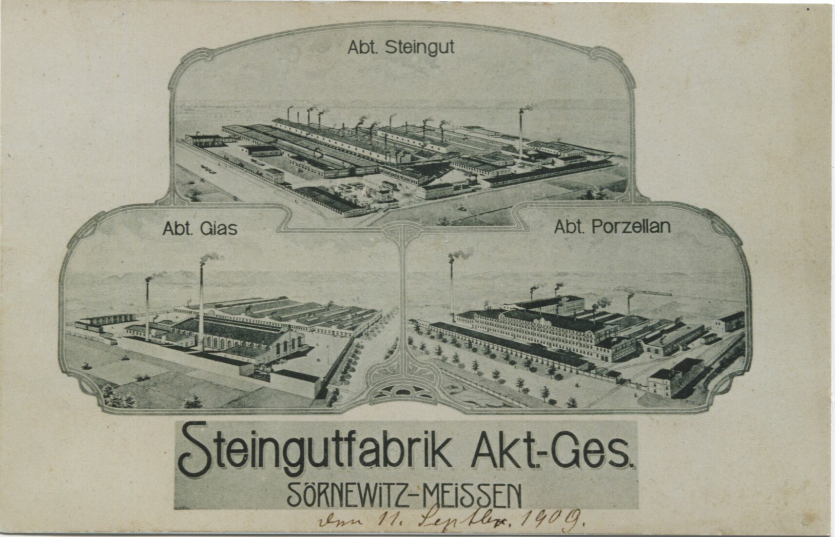 Postkarte: Coswig - Betriebe - Steingutwerk Sörnewitz (Karrasburg Museum Coswig CC BY-NC-SA)