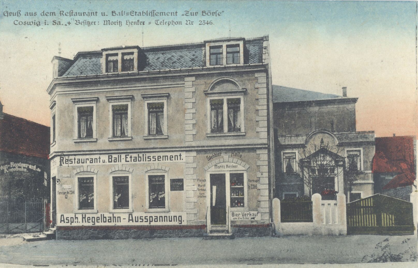 Postkarte: Coswig - Gaststätten - Zur Börse (Karrasburg Museum Coswig CC BY-NC-SA)