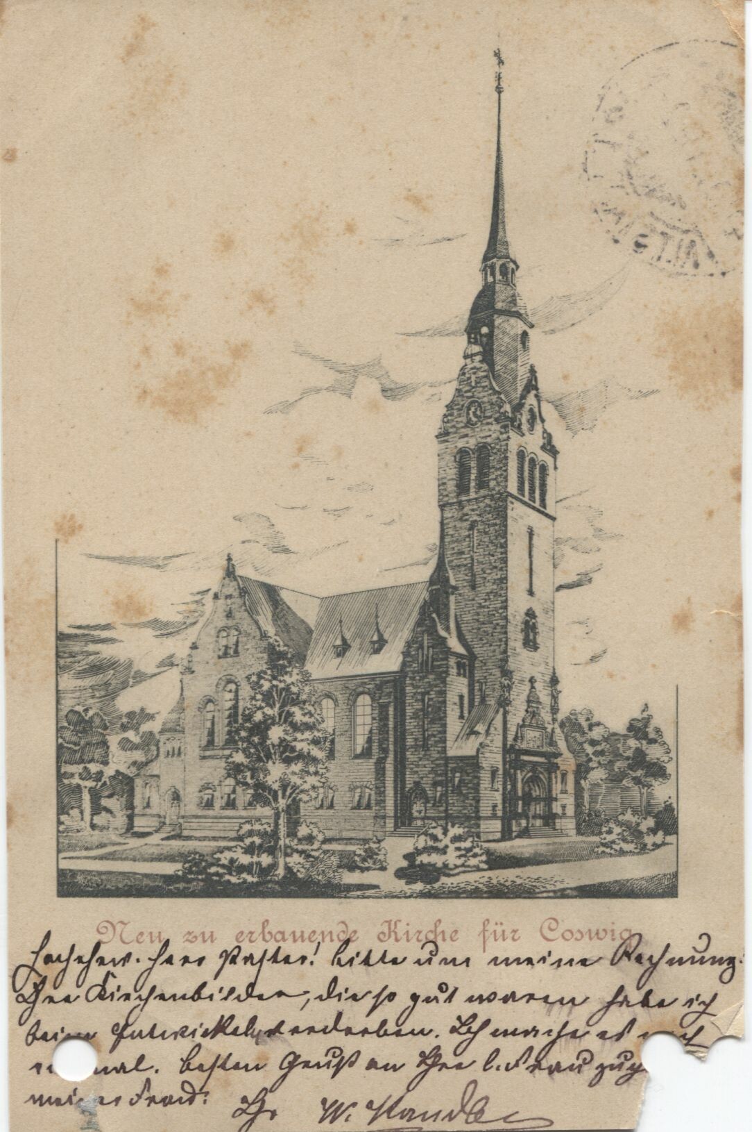 Postkarte: Coswig - Kirchen - Neue Kirche (Karrasburg Museum Coswig CC BY-NC-SA)