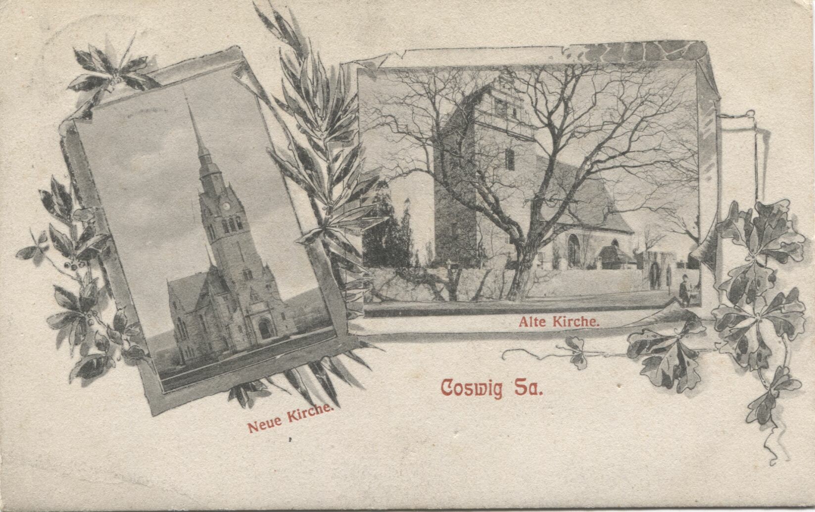 Postkarte: Coswig - Kirchen (Karrasburg Museum Coswig CC BY-NC-SA)