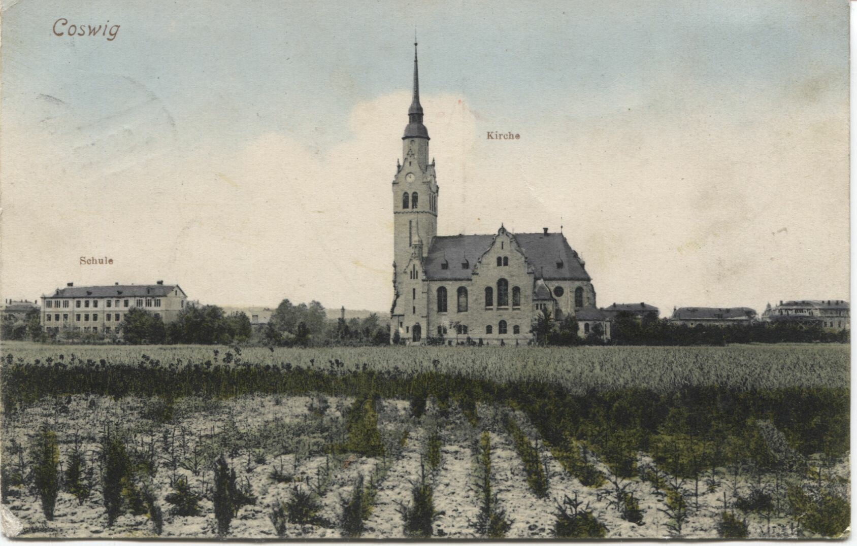 Postkarte: Coswig - Kirchen- Neue Kirche (Karrasburg Museum Coswig CC BY-NC-SA)