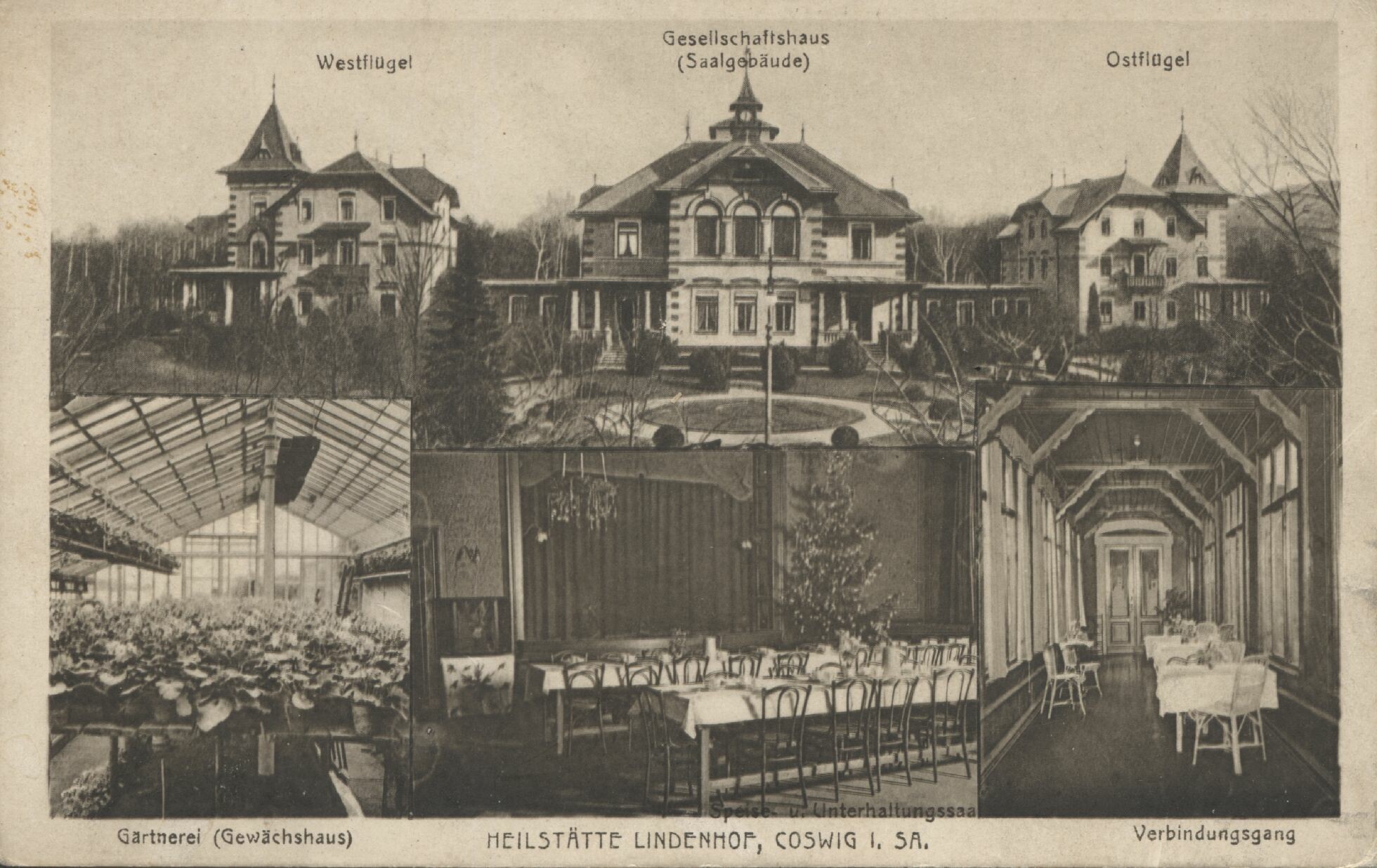 Postkarte: Coswig - Lindenhof - Fachkrankenhaus (Karrasburg Museum Coswig CC BY-NC-SA)
