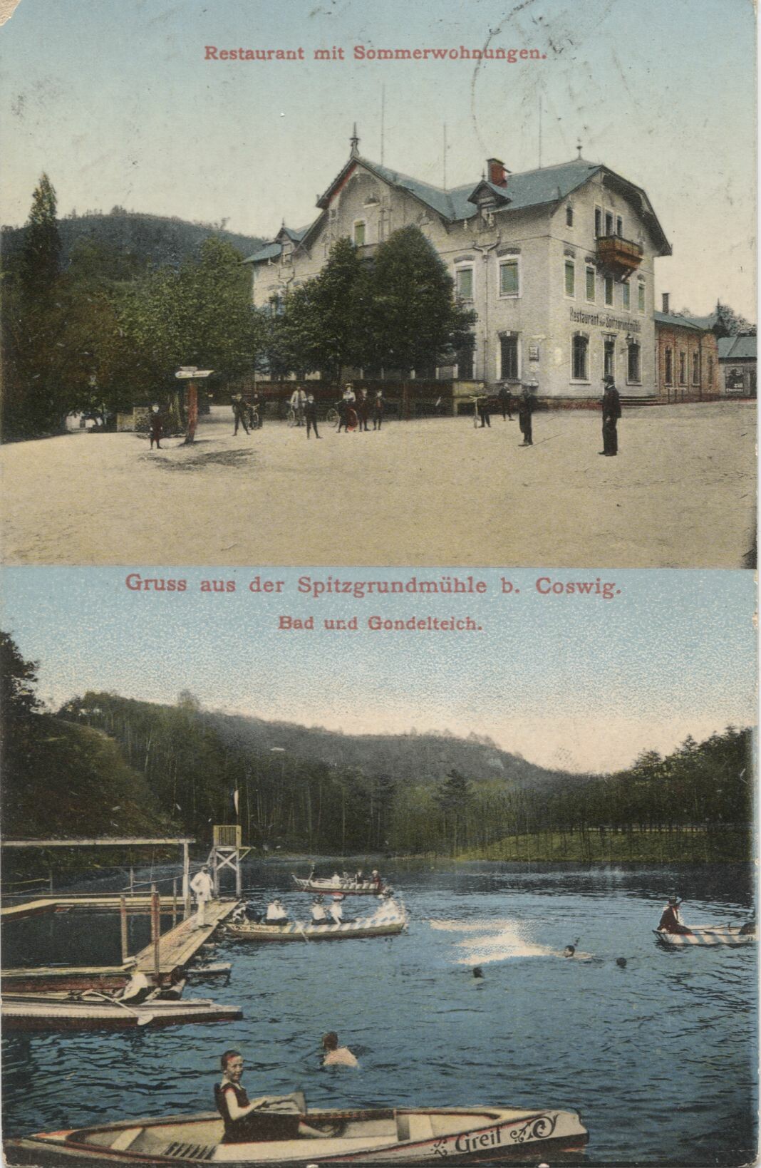 Postkarte: Coswig - Spitzgrund - Spitzgrundmühle und Teich (Karrasburg Museum Coswig CC BY-NC-SA)
