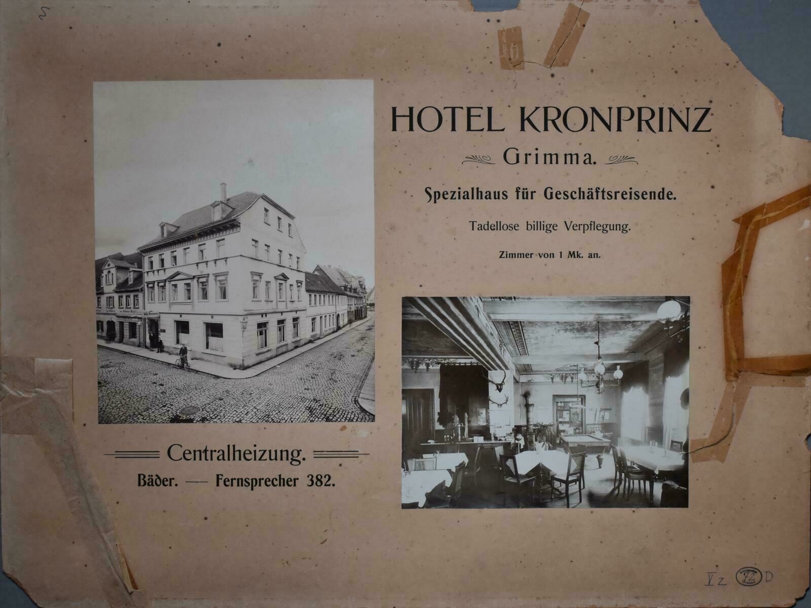 Werbetafel für das Hotel Kronprinz in Grimma (Kreismuseum Grimma RR-F)