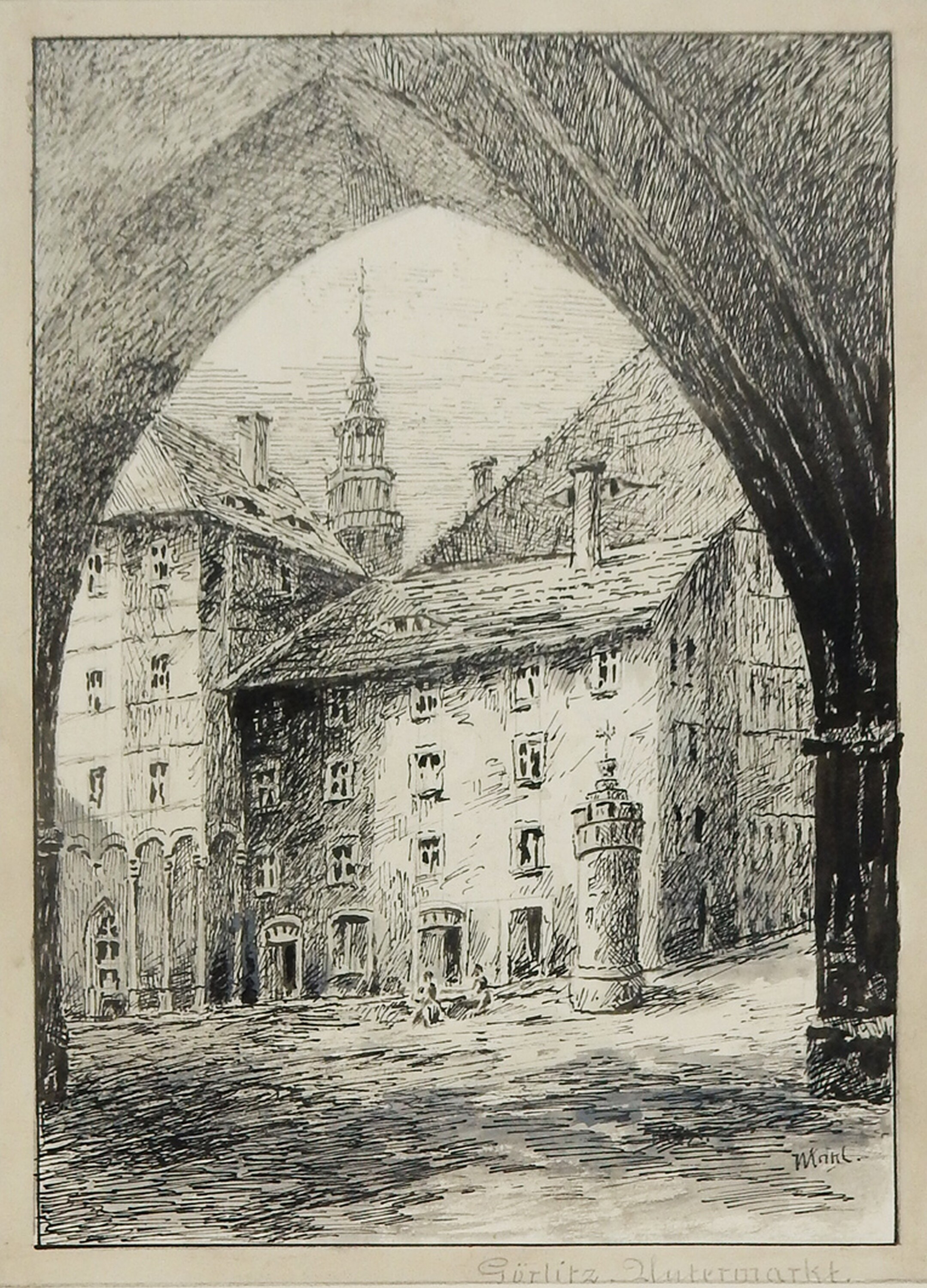 Grafik: Blick aus den Hirschlauben (Kulturhistorisches Museum Görlitz CC BY-NC-SA)