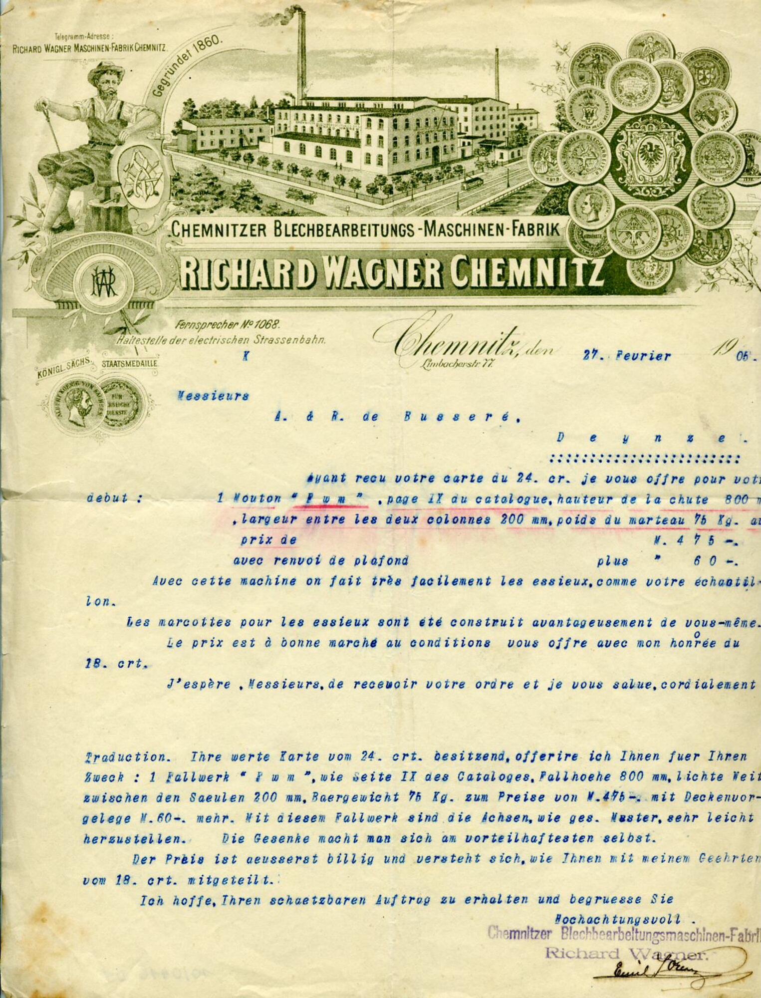 Brief, Front (Industriemuseum Chemnitz; Scan: Gisela Strobel CC BY-NC-SA)