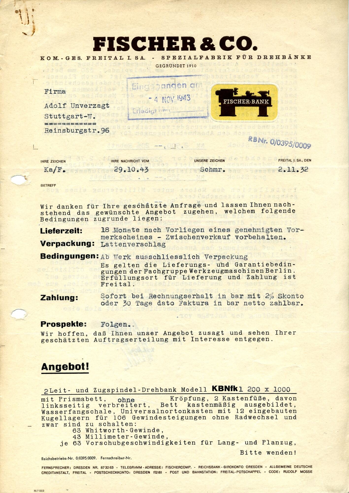 Brief, avers (Industriemuseum Chemnitz; Scan: Carola Hütcher CC BY-NC-SA)