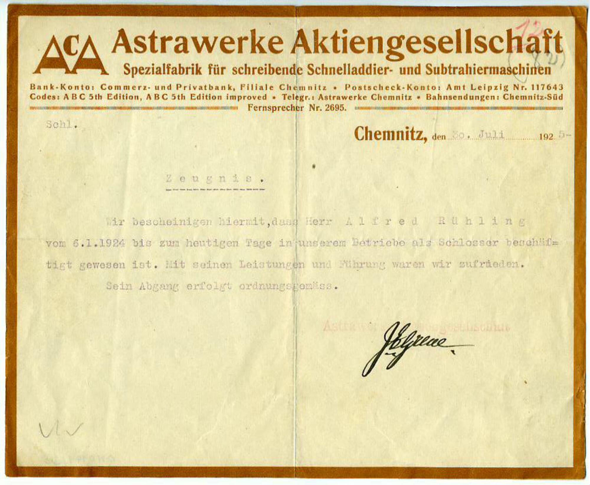 Brief, Vorderseite (Industriemuseum Chemnitz; Scan: Gisel Strobel CC BY-NC-SA)